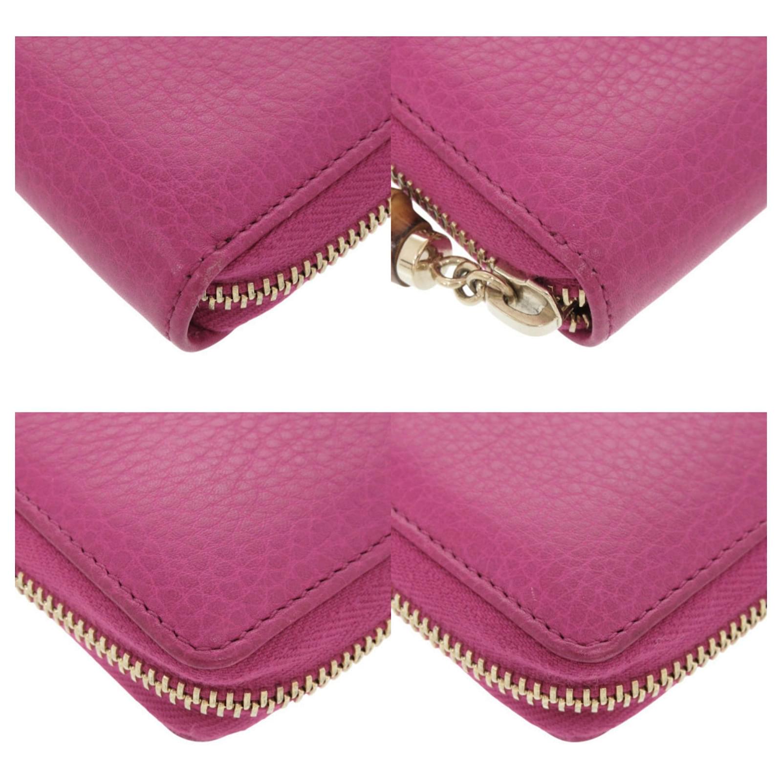 Gucci Bamboo Round Zip Long Wallet Pink Leather ref.2548359 - Joli