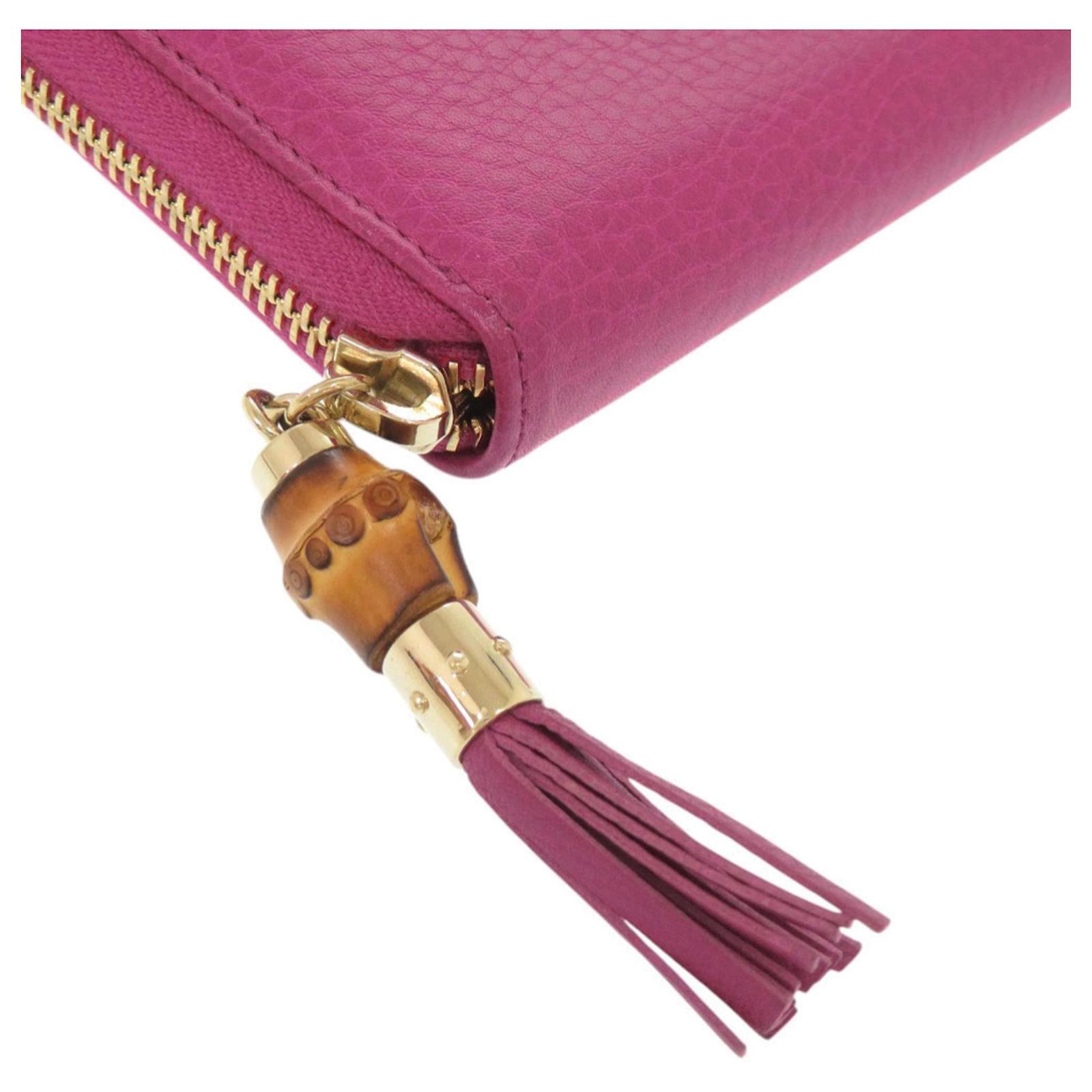Gucci Bamboo Round Zip Long Wallet Pink Leather ref.2548359 - Joli