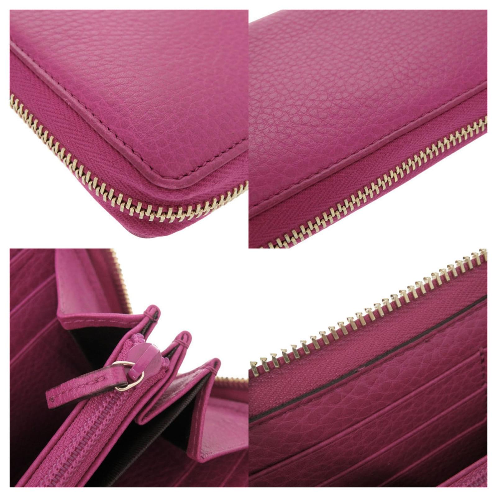 Gucci Bamboo Round Zip Long Wallet Pink Leather ref.2548359 - Joli