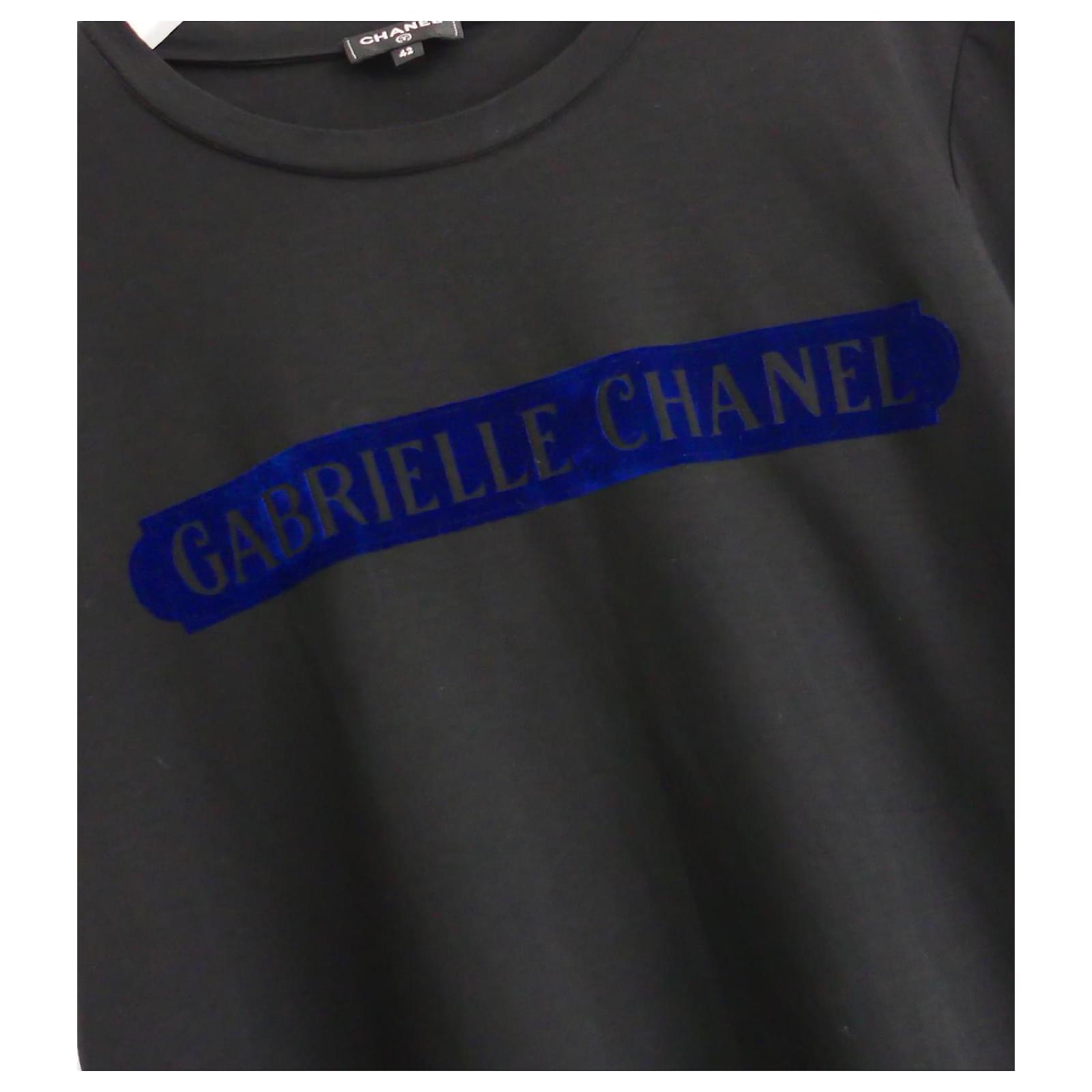 Chanel Gabrielle Flocked Logo T-Shirt Black Cotton ref.2549027