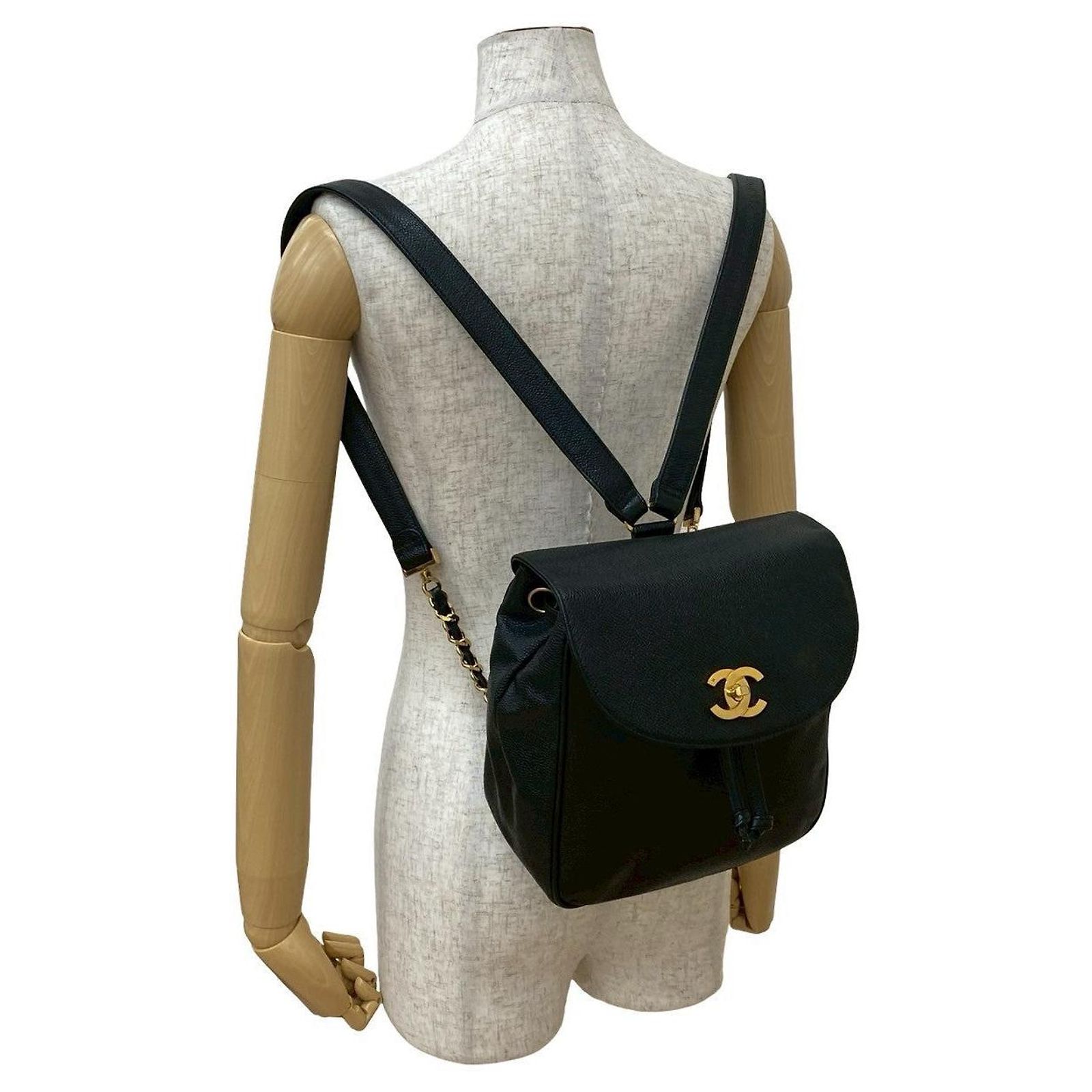 CHANEL Backpack Coco Mark Caviar Skin Black Chanel Coco Mark Caviar Skin Mini Backpack Black Leather ref  main image 4