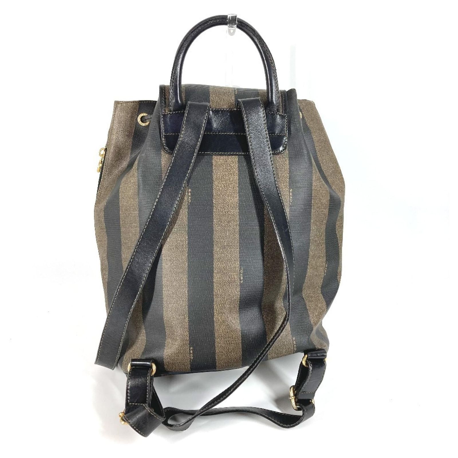 Fendi Backpack Pecan Logo Leather Khaki Fendi Pecan Backpack Black Khaki Leather Plastic ref  main image 2