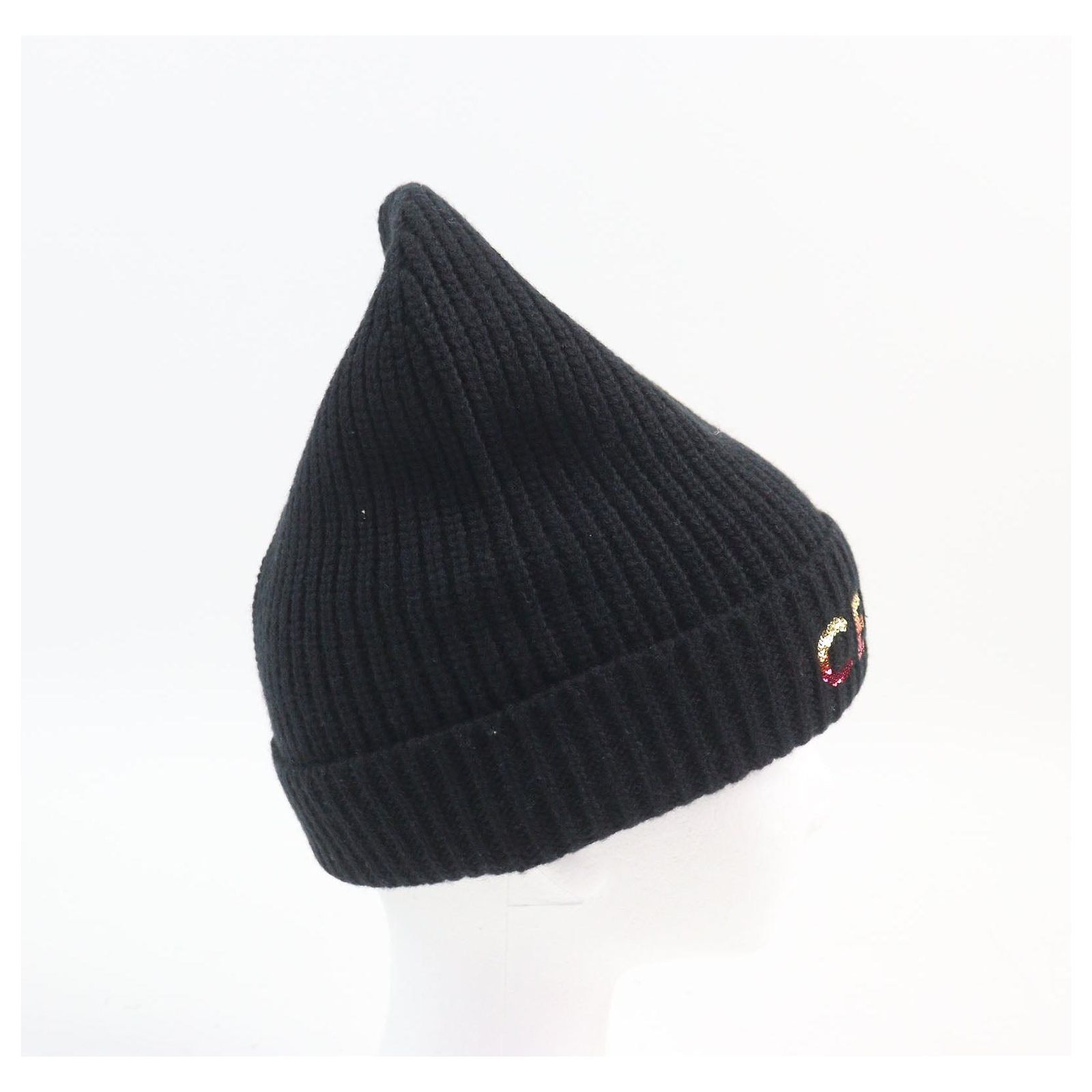 Céline Celine Knit cap Embroidered Sequin Beanie Black  display picture 1
