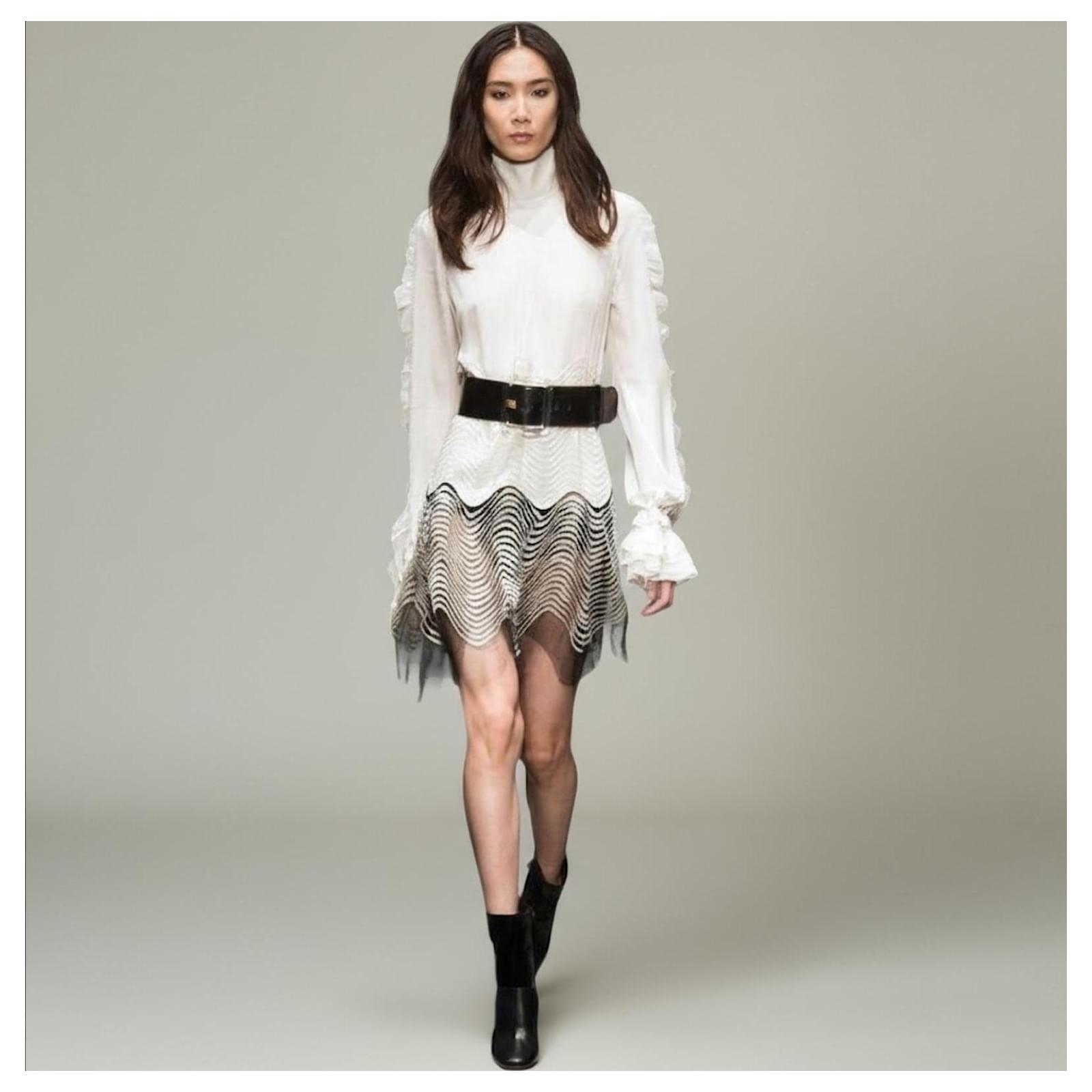 Roberto Cavalli Silk Embroidered Dress Cream Black ref.2553143 - Joli Closet