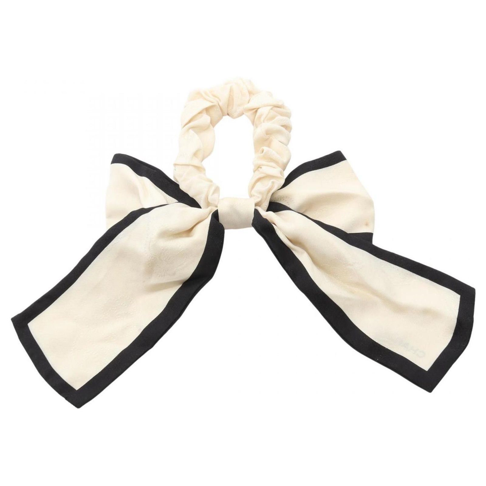 CHANEL Camellia embroidered silk bow scrunchie CHANEL Camellia Silk Scrunchie Black White ref.JC2556971  main image 3
