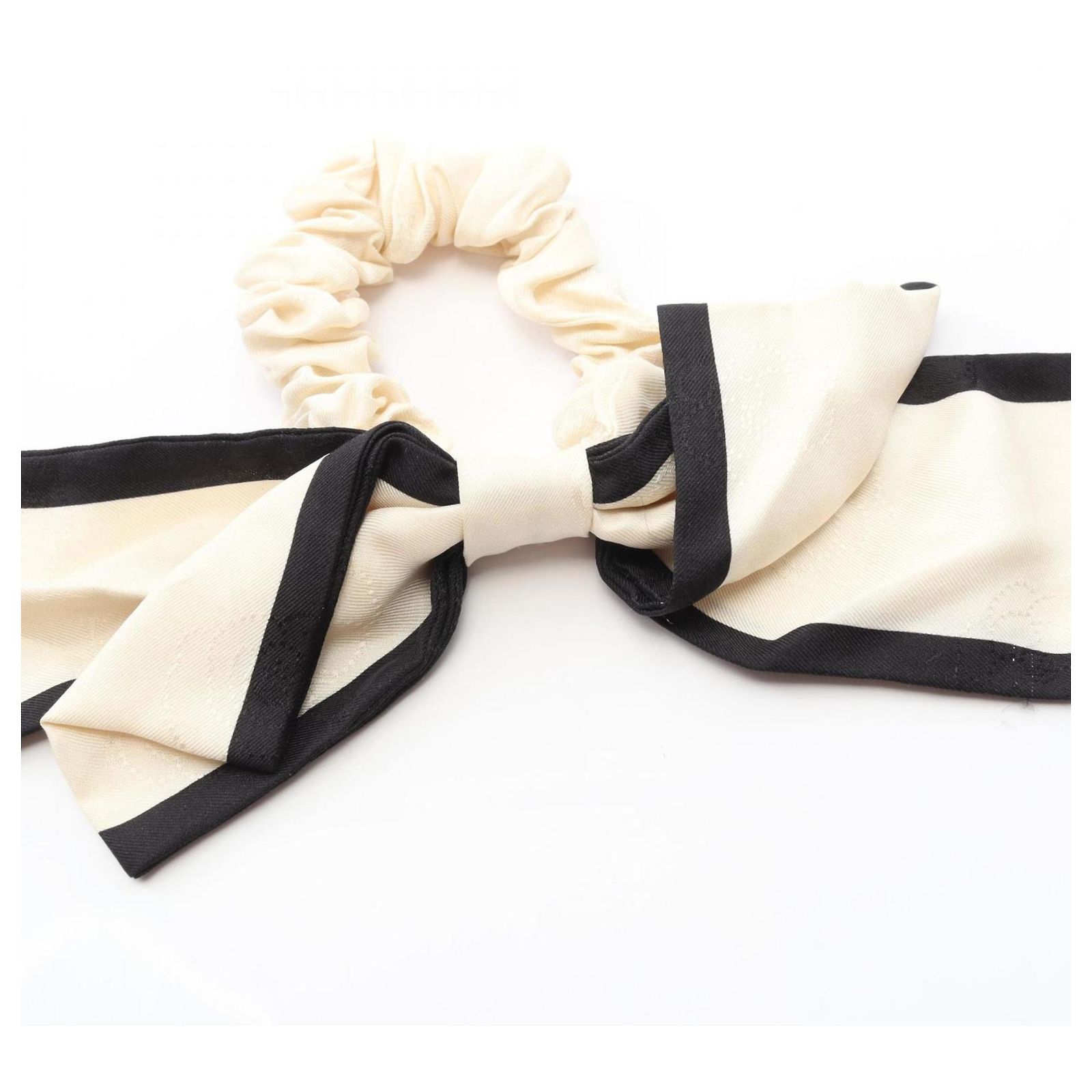 CHANEL Camellia Silk Scrunchie Black White ref.JC2556971 