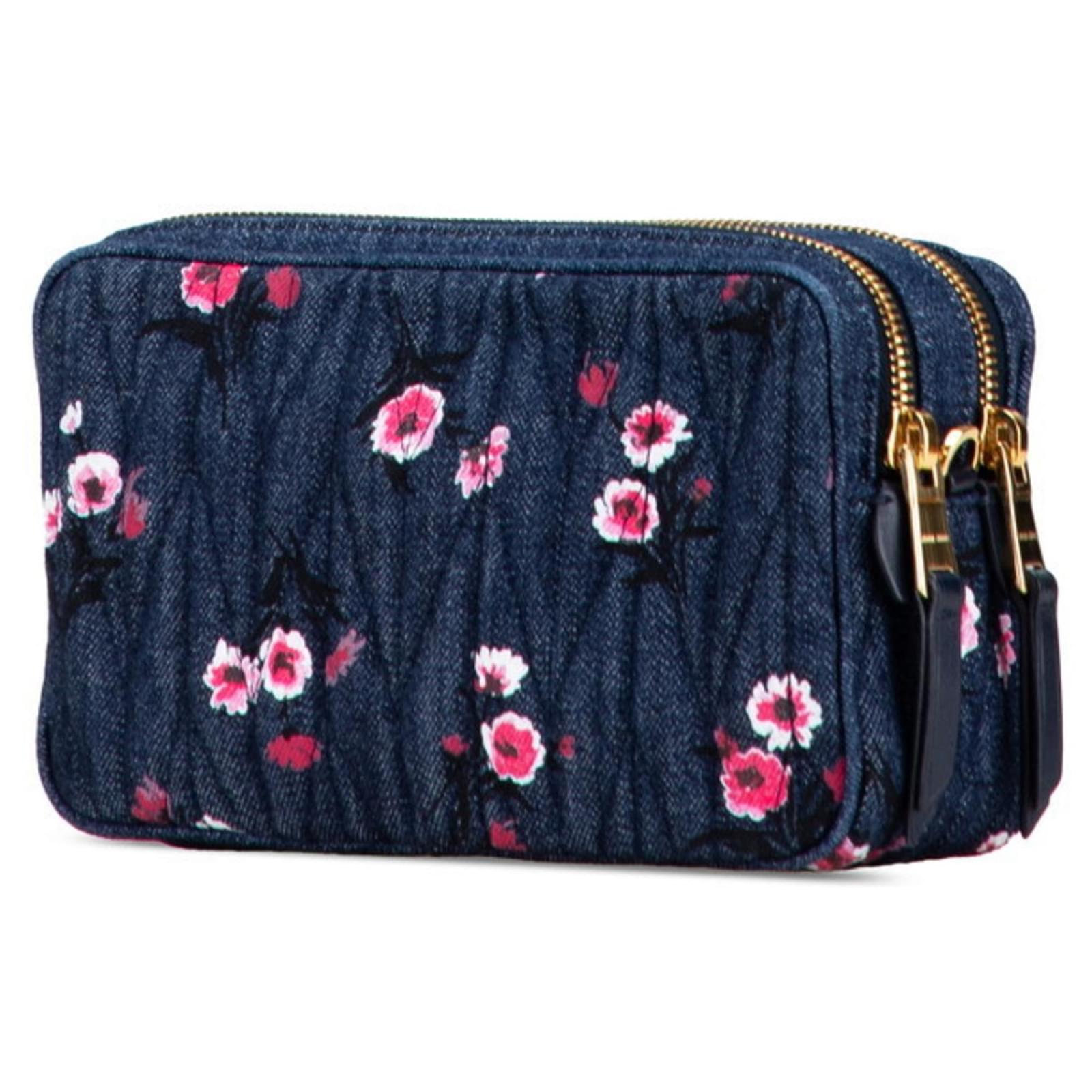Miu Miu Flower Print Shoulder Bag Pink Blue Leather Denim ref
