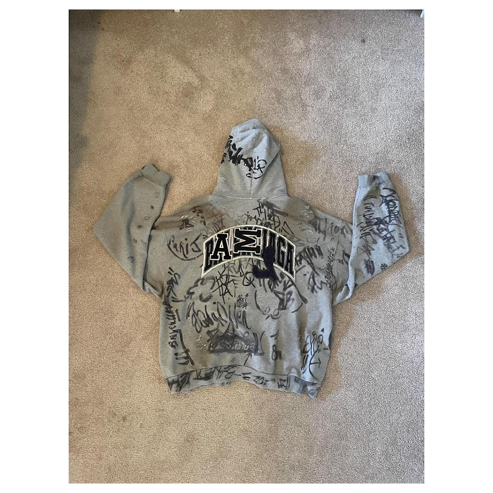 Balenciaga Skater Zip Hoodie Black Grey Cotton ref.2557750 - Joli