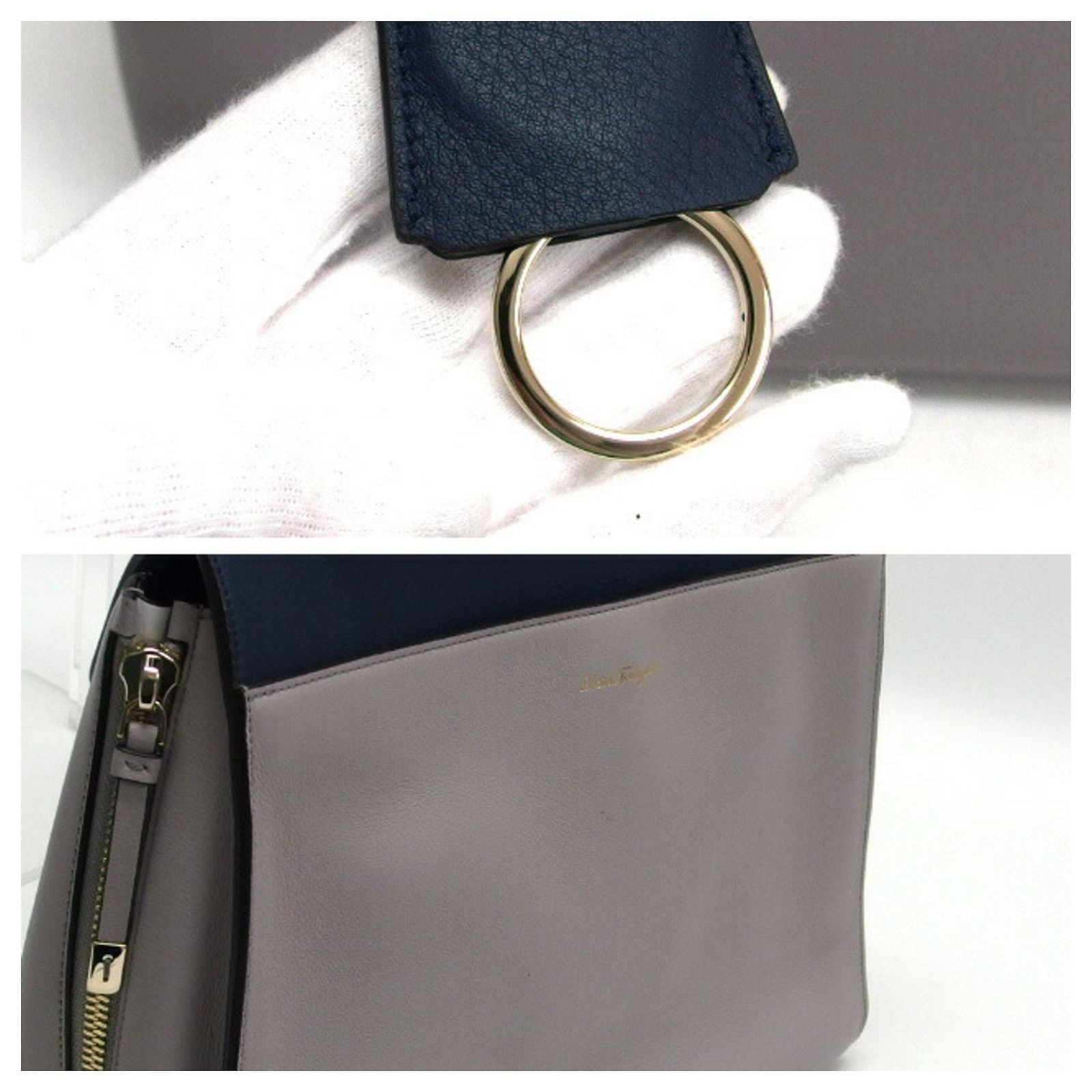 Salvatore Ferragamo Jet Set Two-Tone Handbag Brown Navy blue 