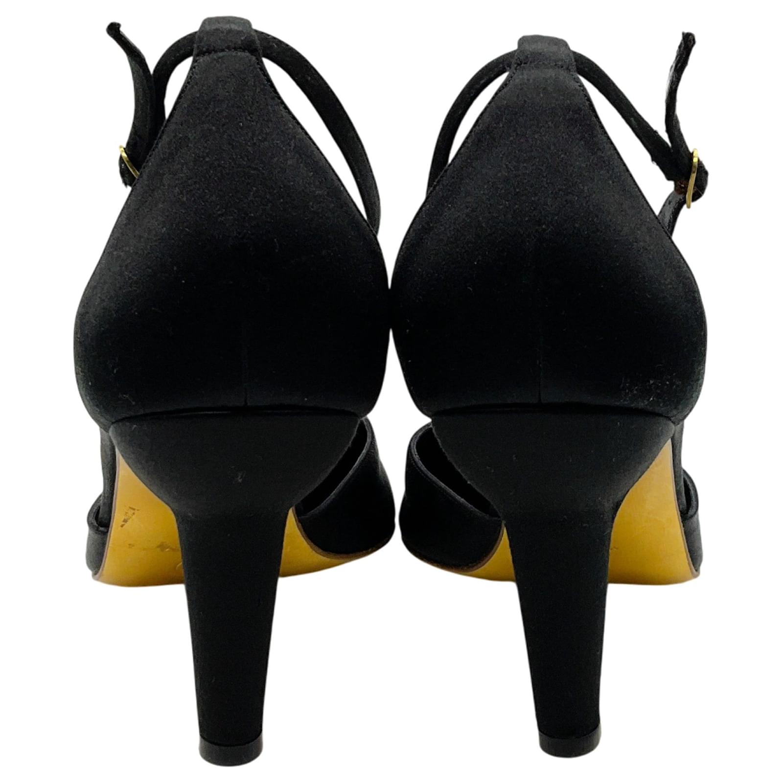 Décolleté T in raso nero vintage di Chanel con perle Tela ref