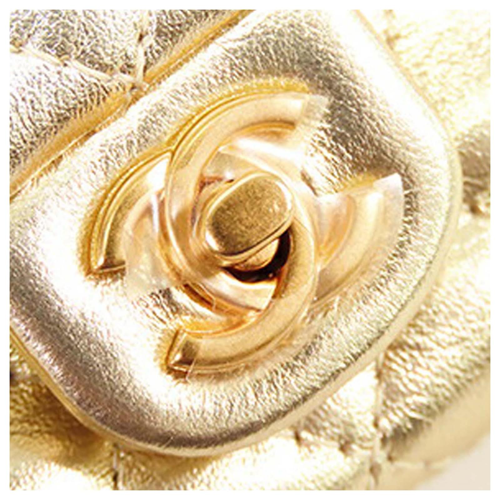 Chanel Gold Mini Classic Metallic Calfskin Charm Double Flap