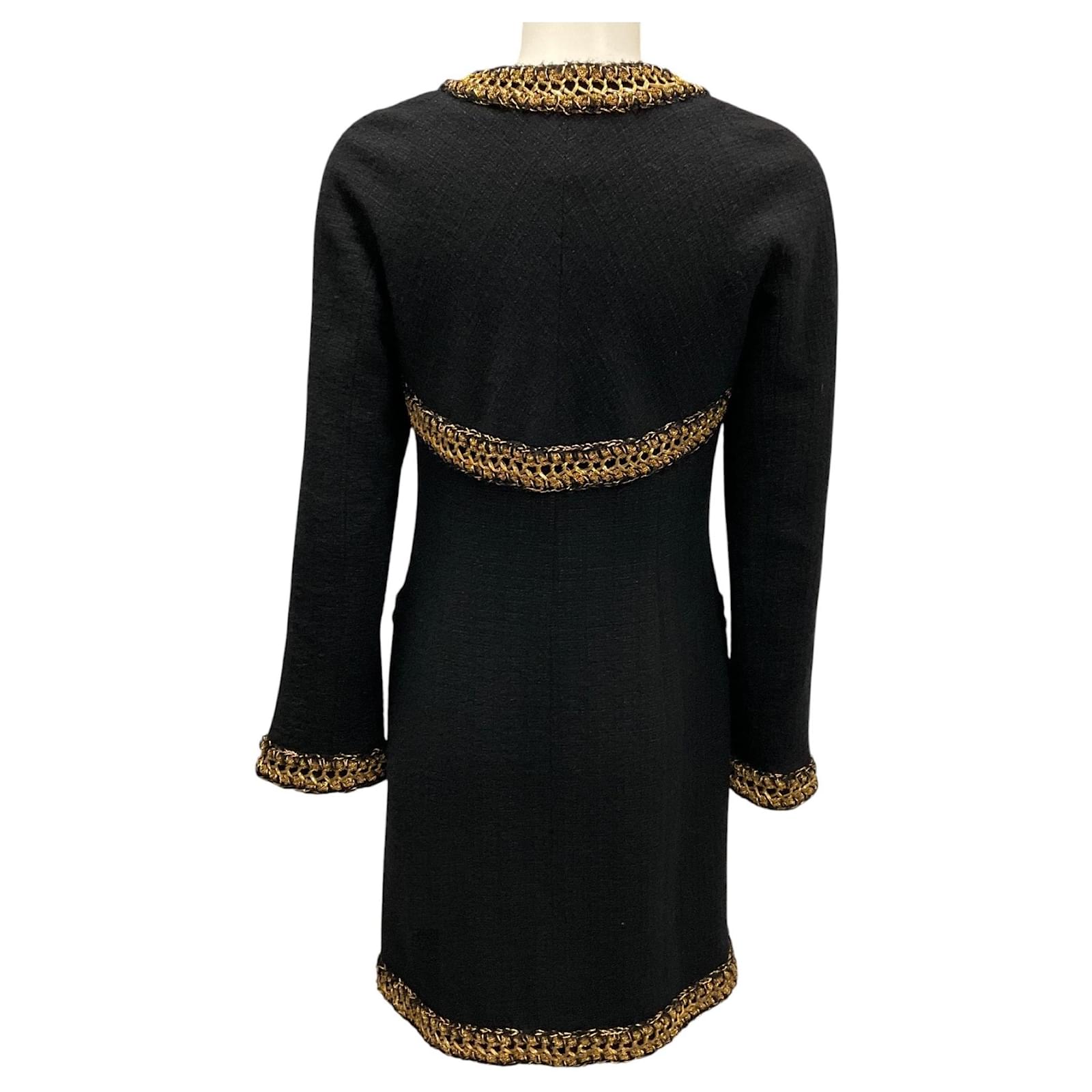 slim fit dress slacks CHANEL Black Dress w/ Gold Chain Hardware and Black Sequin Shoulders Sz38 l  Michael's Luxury Consignment – Michael's Consignment NYC main image 1