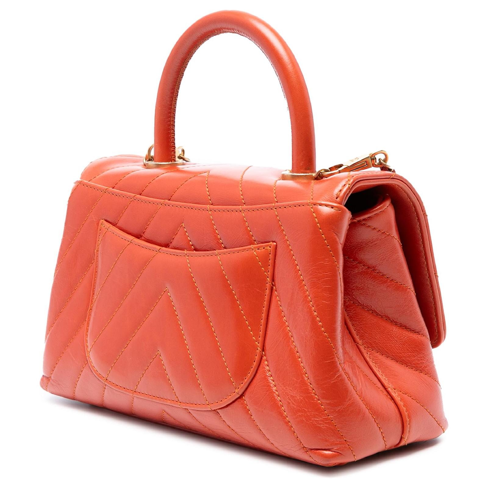 Coco Handle Chanel Orange Mini Chevron Lambskin Coco Top Handle