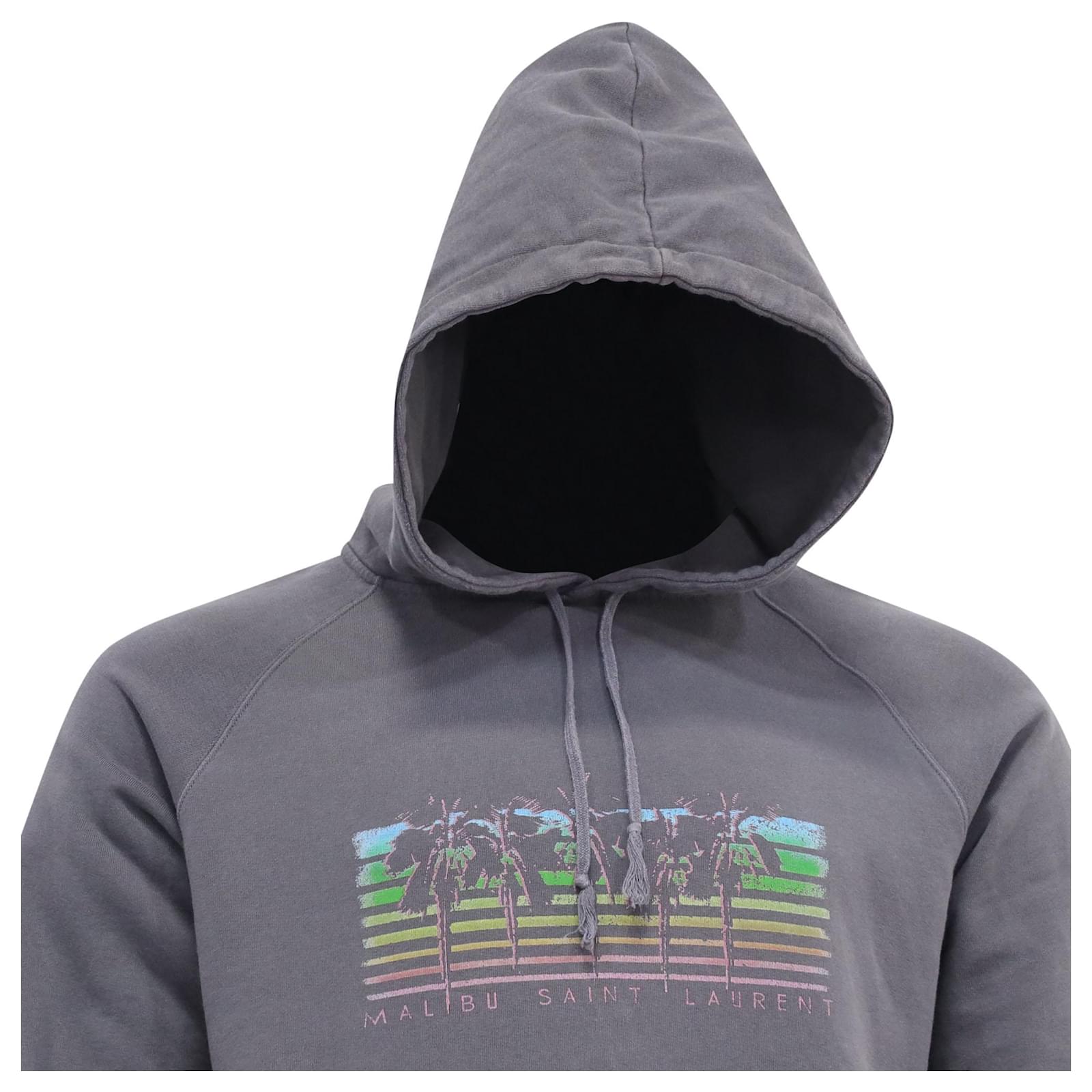 Saint Laurent Malibu-Print Hoodie in Grey Cotton