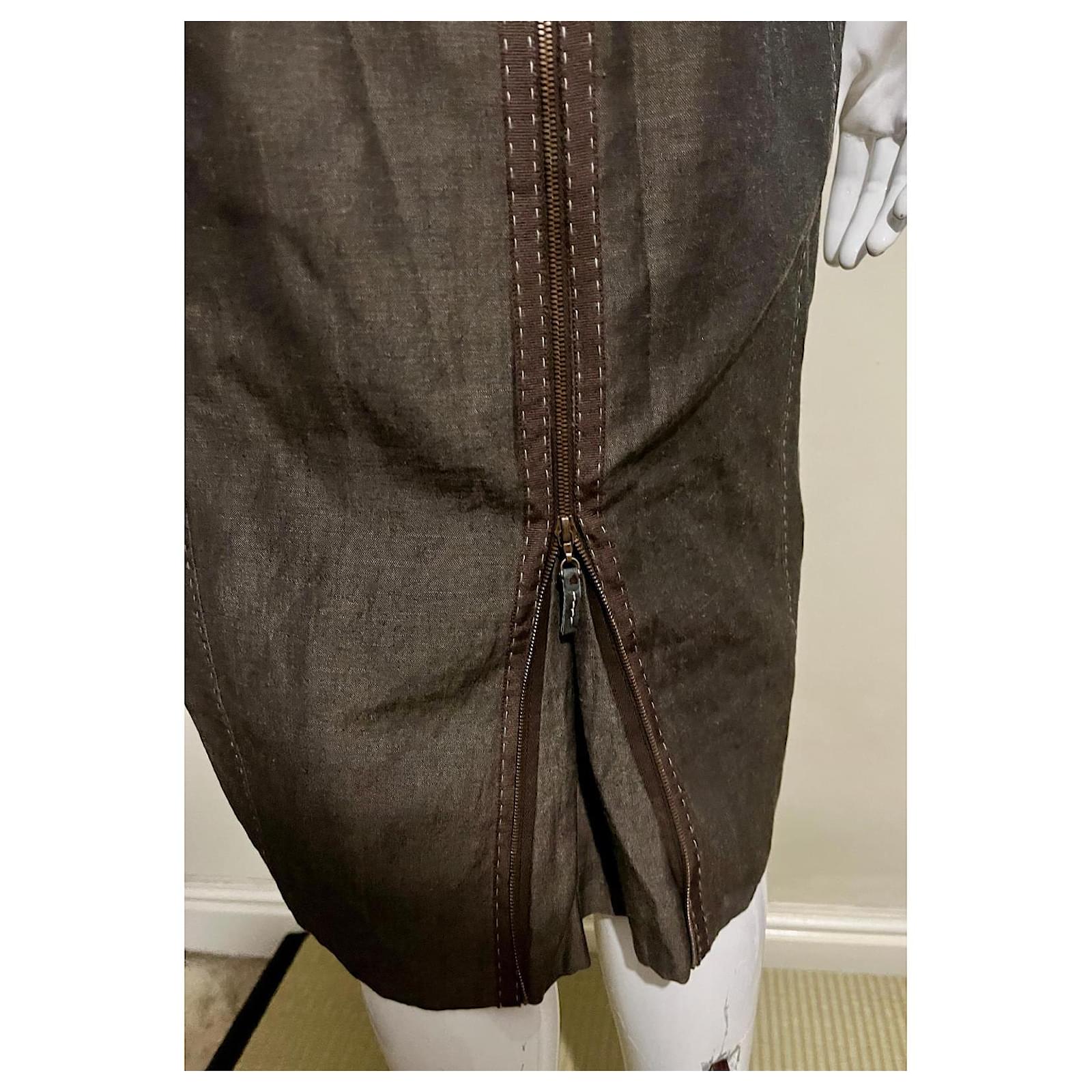 Escada Brown wool / linen dress with contrast seams ref.2571243 - Joli Closet Escada Brown wool / linen dress with contrast seams ref.2571243 - Joli Closet