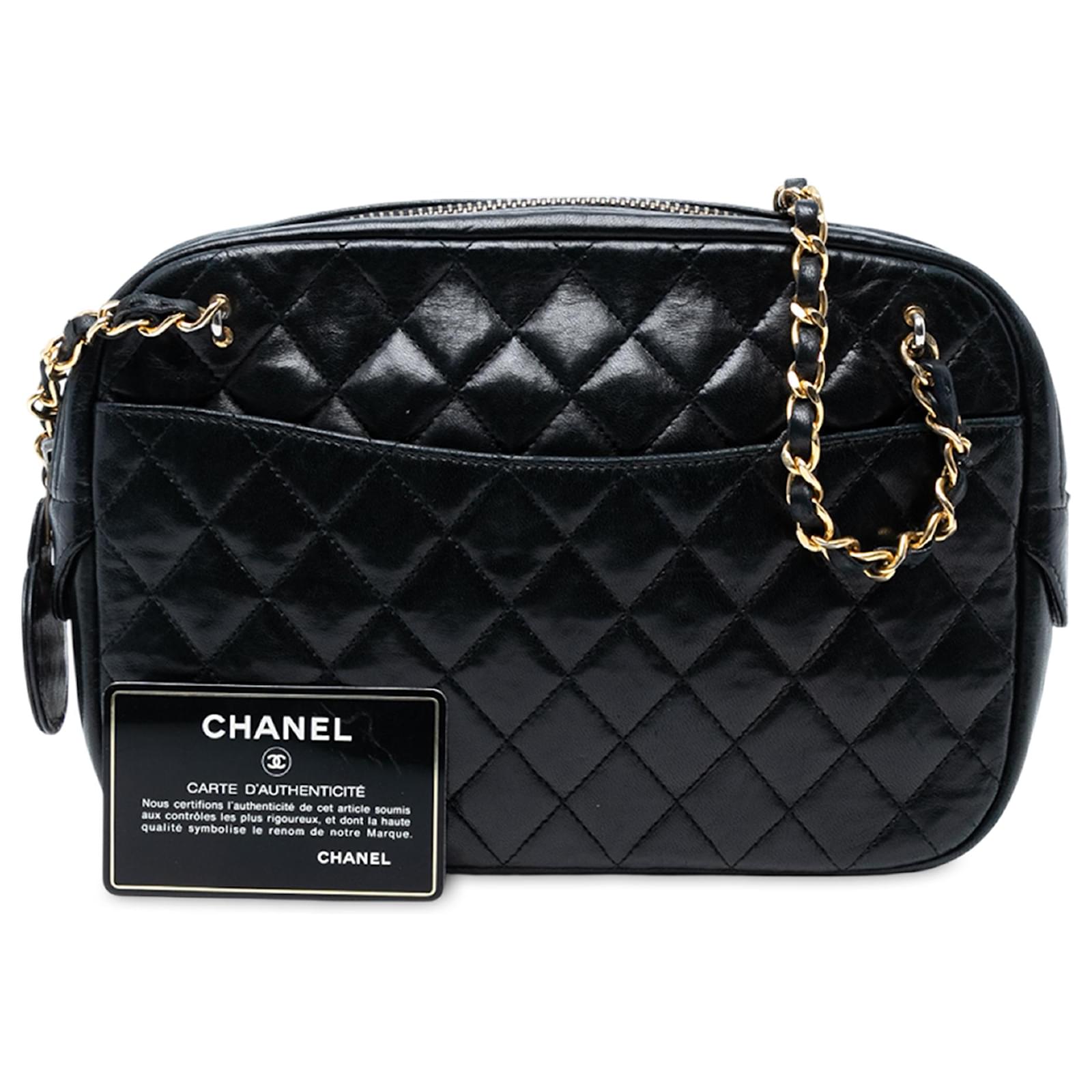 Chanel Black CC Quilted Lambskin Chain Camera Bag Leather ref