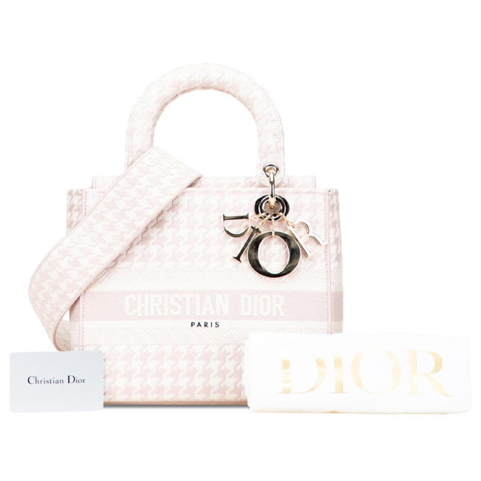 Christian Dior Lady Dior Houndstooth Handbag Pink White Cloth ref