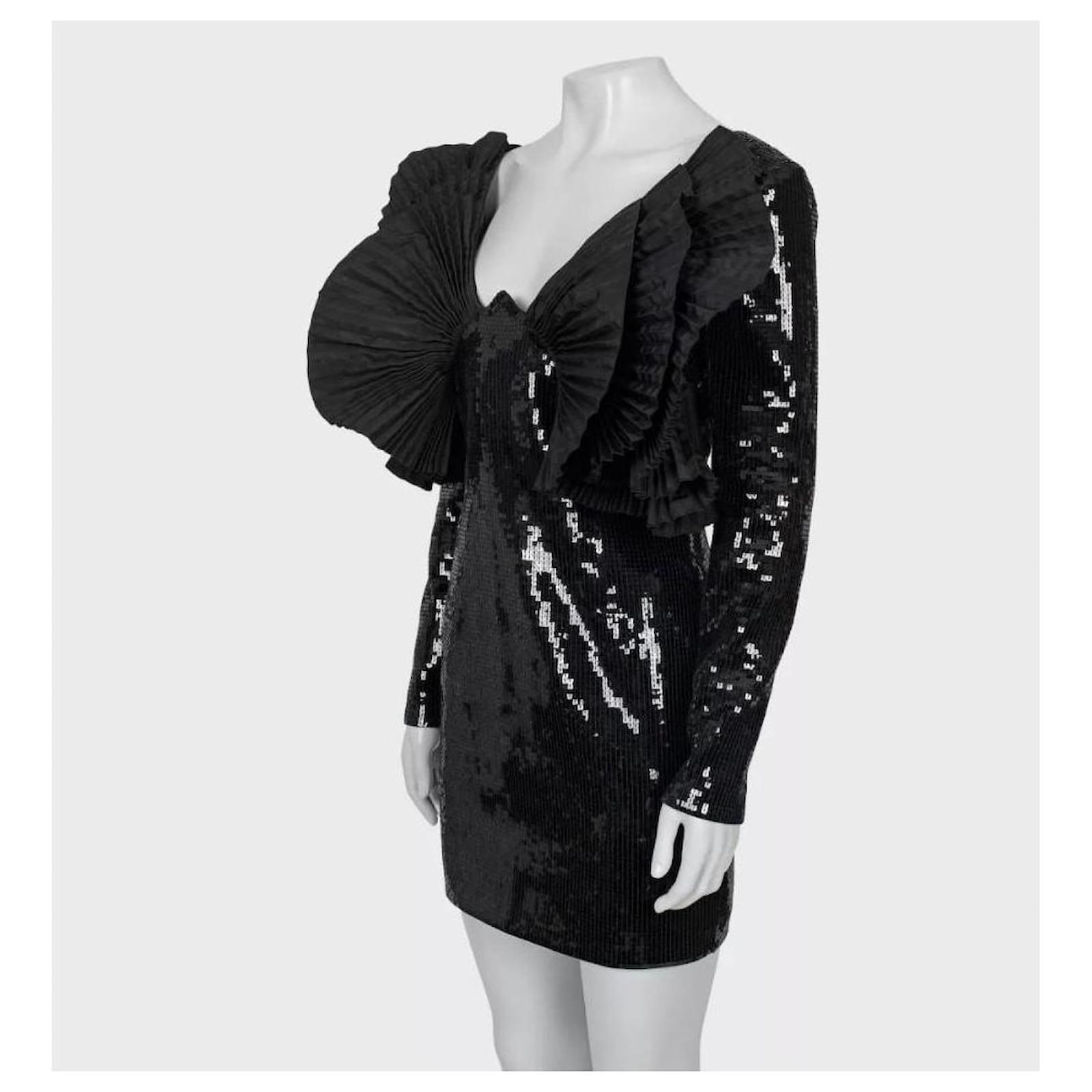 Saint Laurent Black Wool Sequin Dress - Size FR36 (S) (Sold) - Joli Closet
