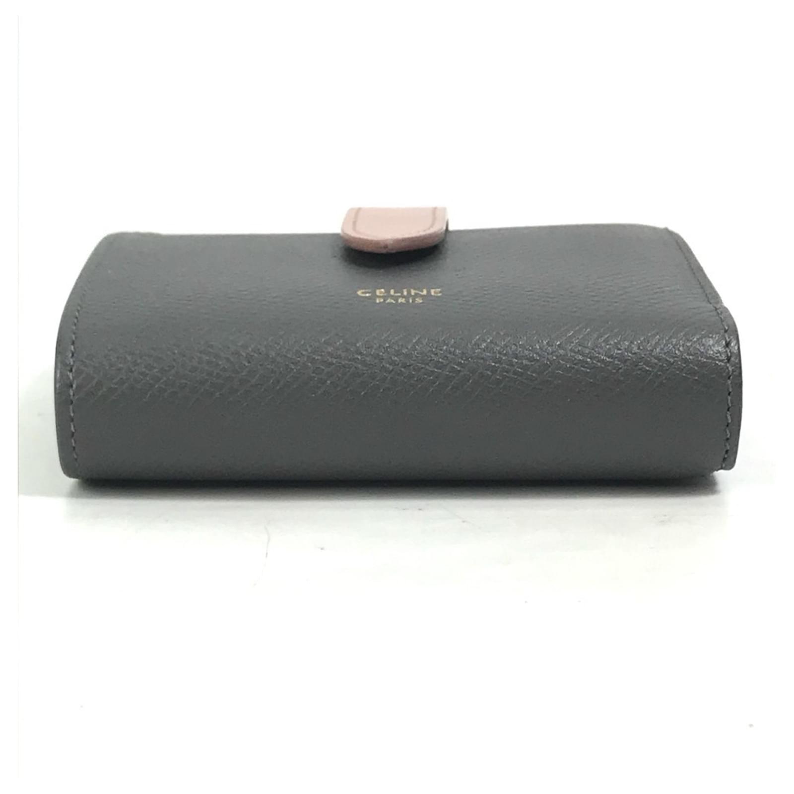 Céline Celine Two-Tone Small Strap Wallet Brown Pink Leather ref