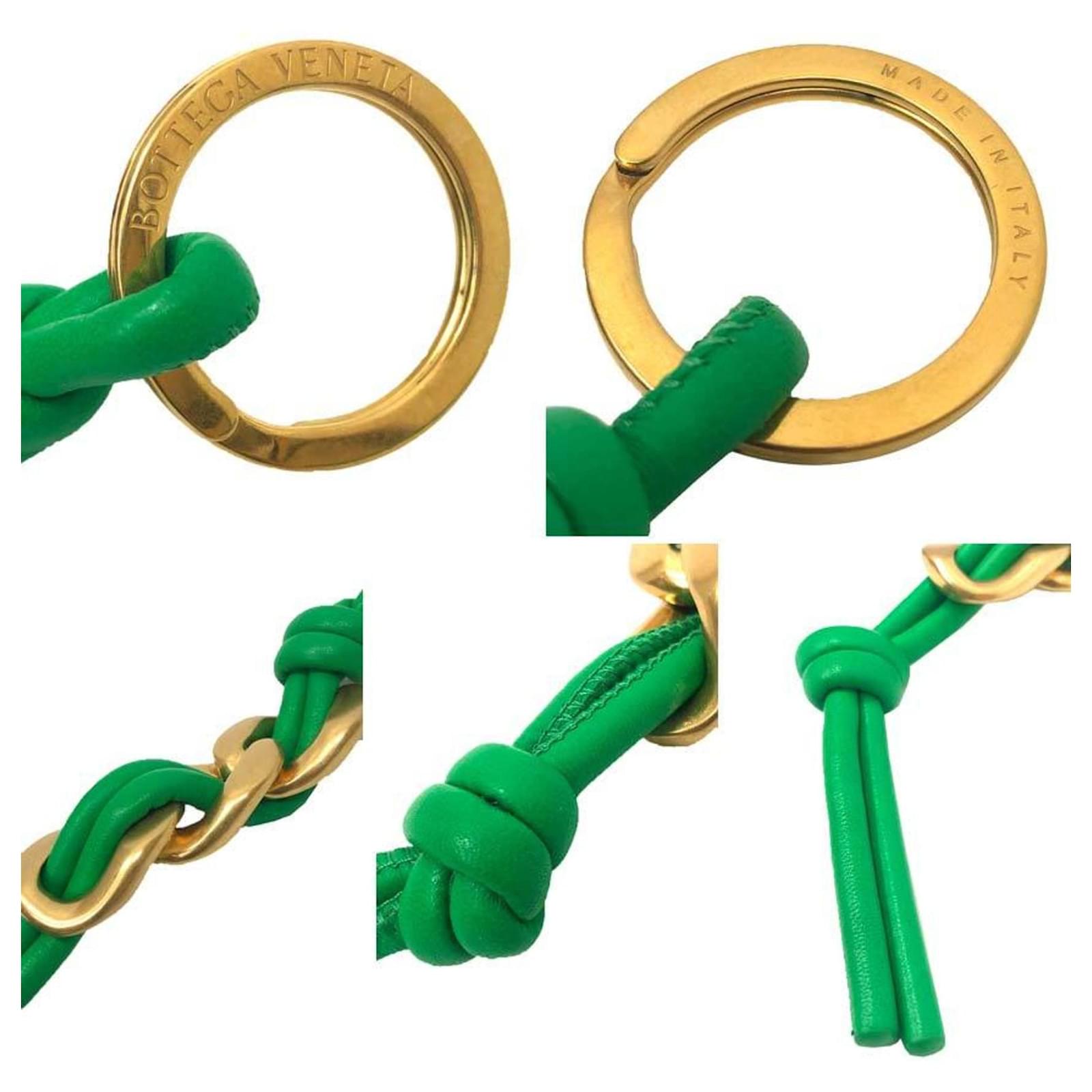 Bottega Veneta Knot Keychain Key Ring in Green and Gold Leather