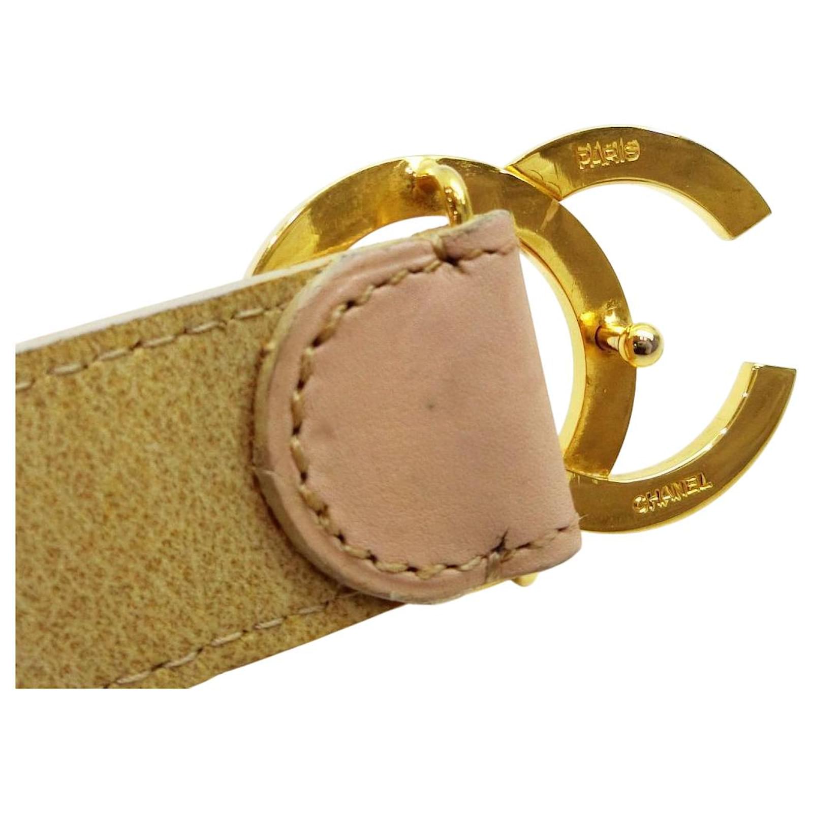 Chanel Calf Leather Gold CC Logo Light Brown Waist Belt Golden ref