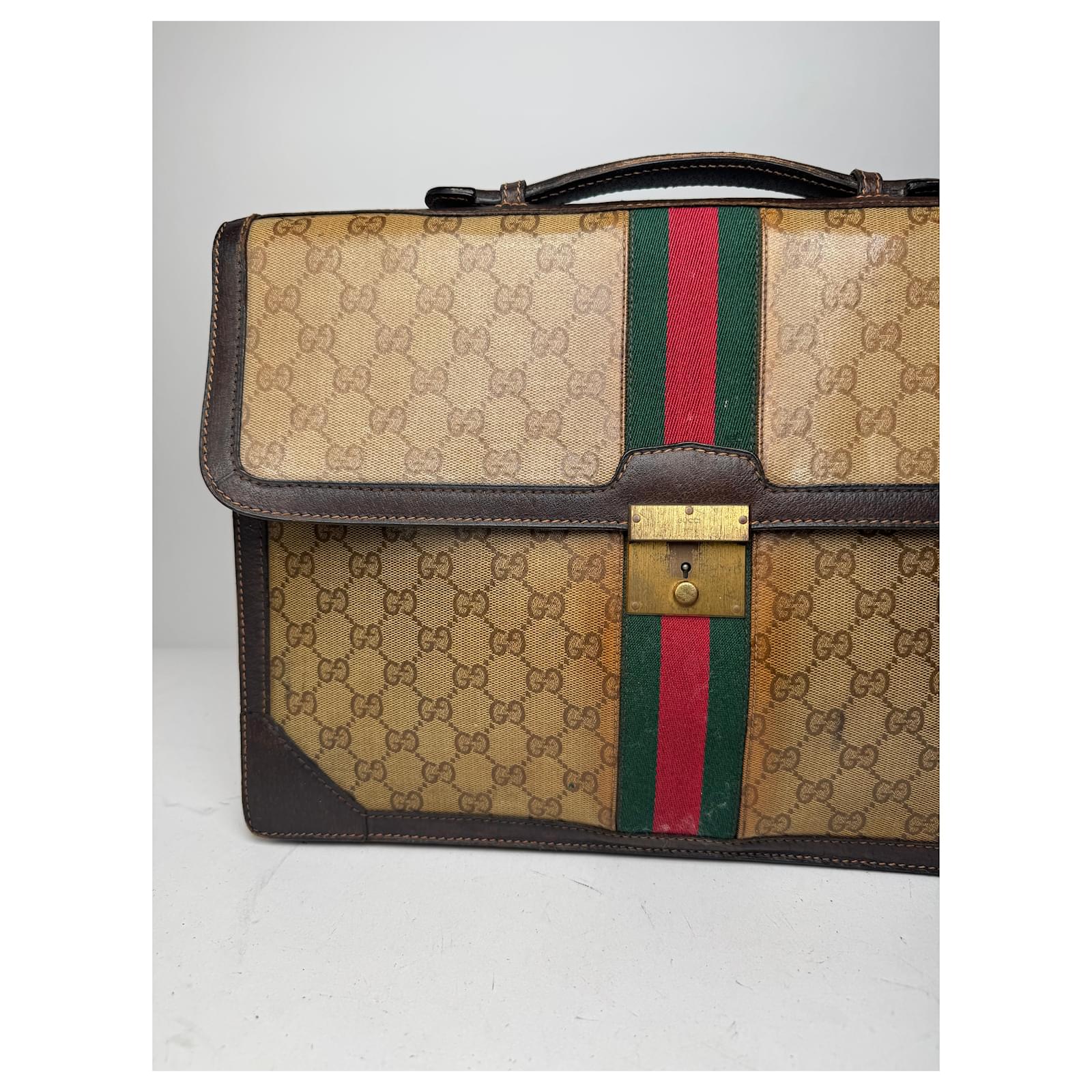 Vintage Gucci Monogram Leather Bruefcase Brown Golden ref.2580048