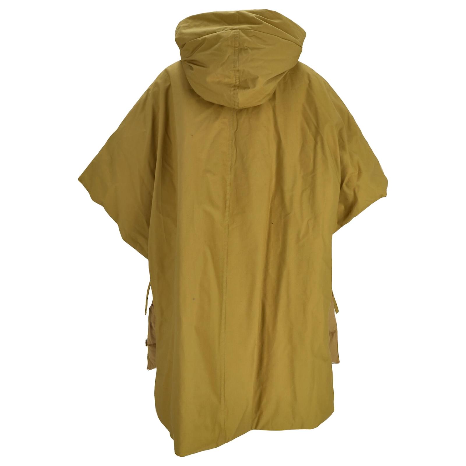 JIL SANDER ノースリーブトップス ブラウン/イエロー Jil Sander Zipped Hooded Down Poncho in Yellow Cotton ref