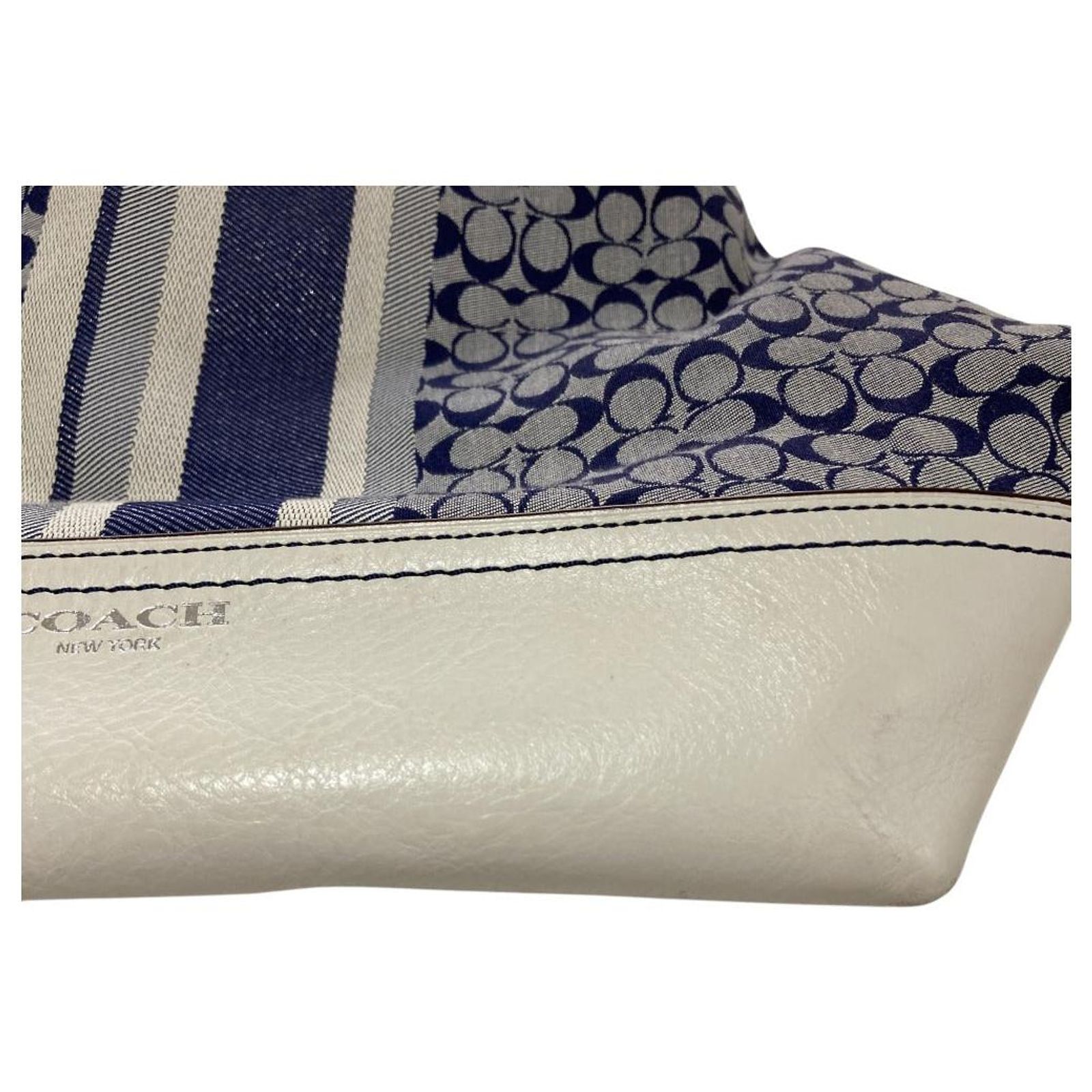 Coach Legacy Signature Stripe Canvas Leather Shoulder Bag White 