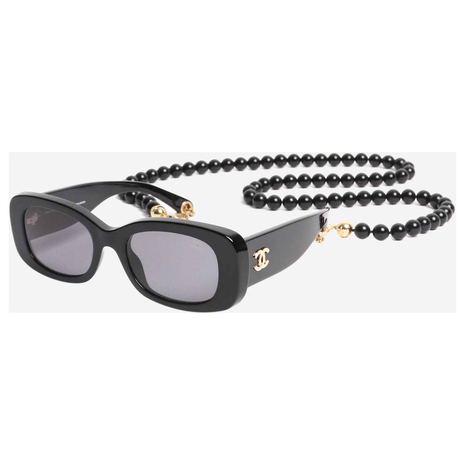 Chanel Women\'s Black Beaded Square Sunglasses with Chain Chanel Square Removable Chain Pearl Sunglasses 4244 Black  main image 4