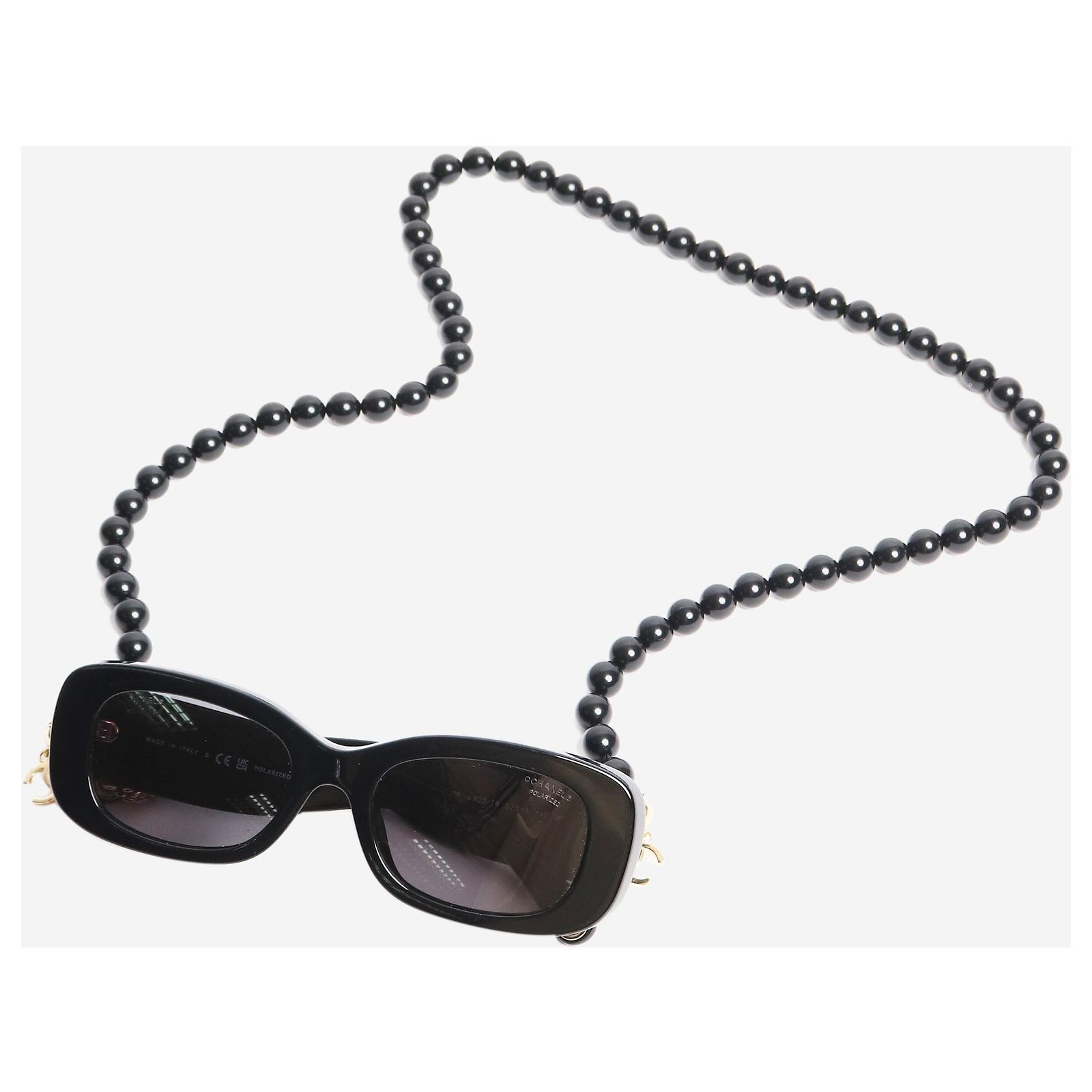 Chanel Black rectangular sunglasses with beaded strap  display picture 3