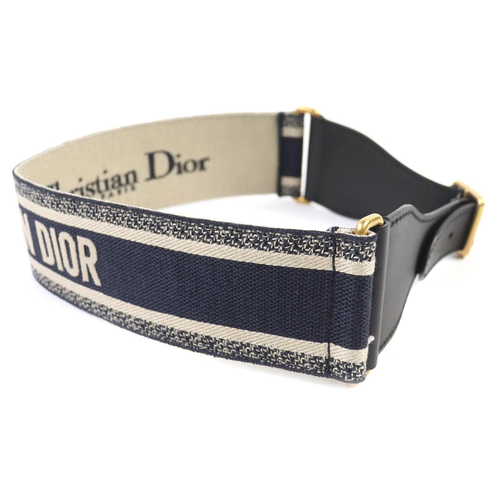 Christian Dior Logo Embroidery Leather Belt Black ref.2584323