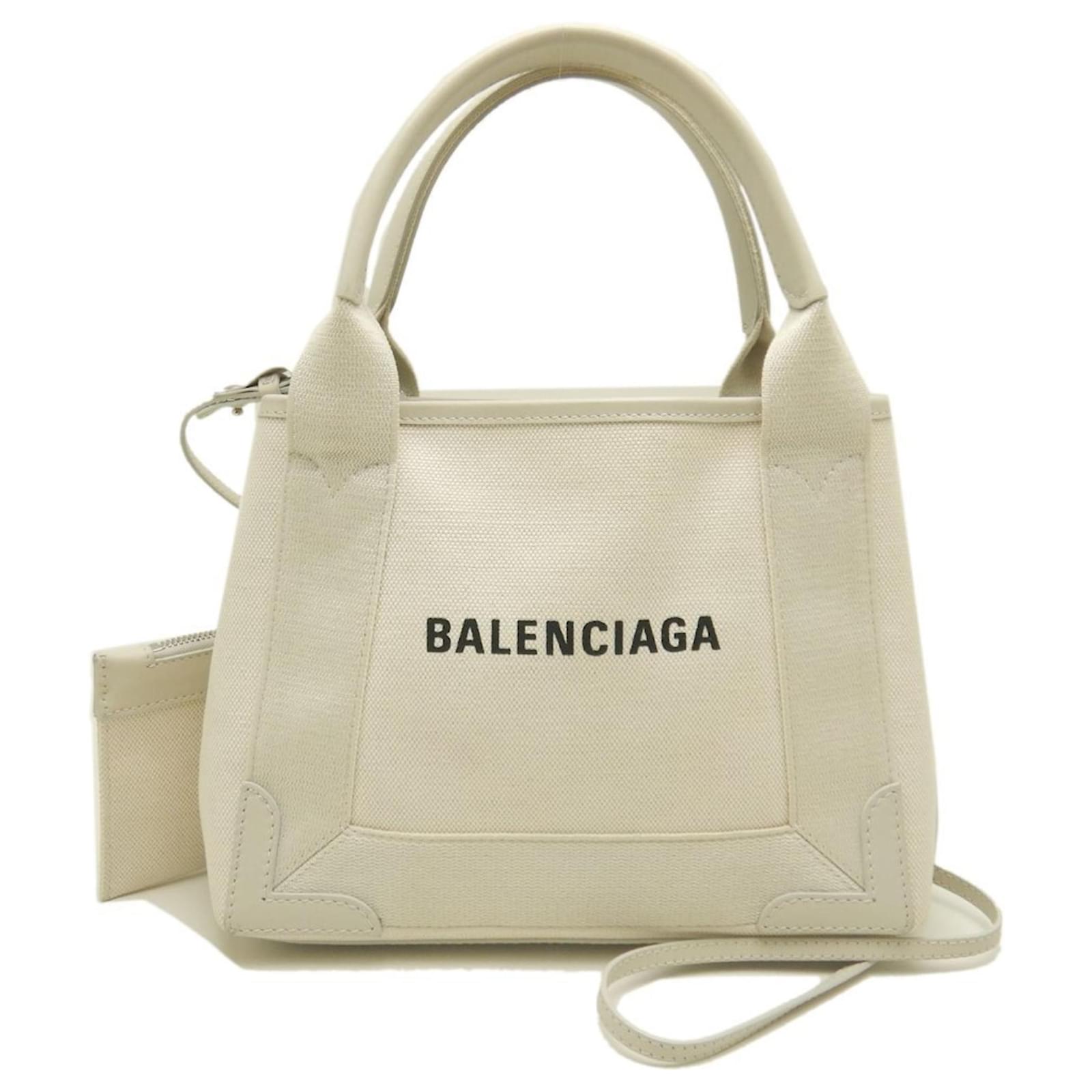 Everyday Balenciaga Navy Cabas XS Handbag Cream Leather Cloth ref