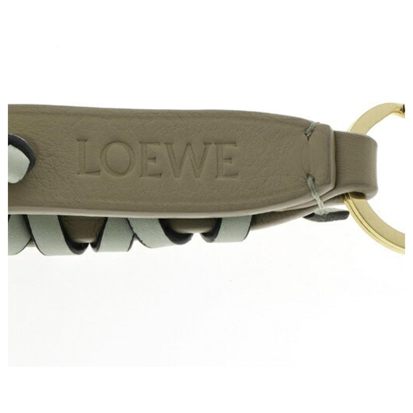Loewe Cross Braided Key Ring Brown Beige Leather ref.2586377