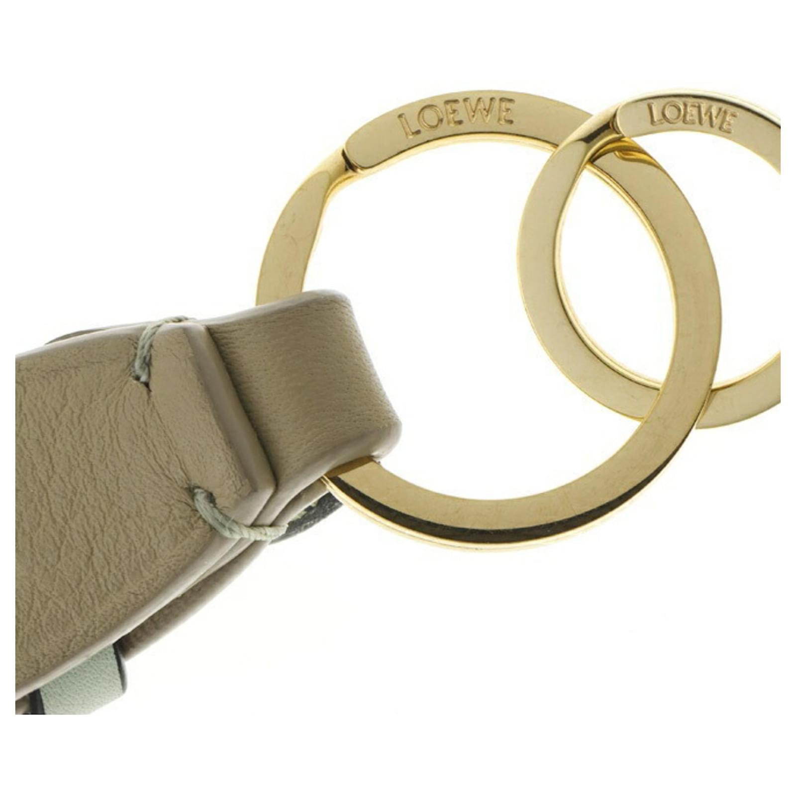 Loewe Cross Braided Key Ring Brown Beige Leather ref.2586377