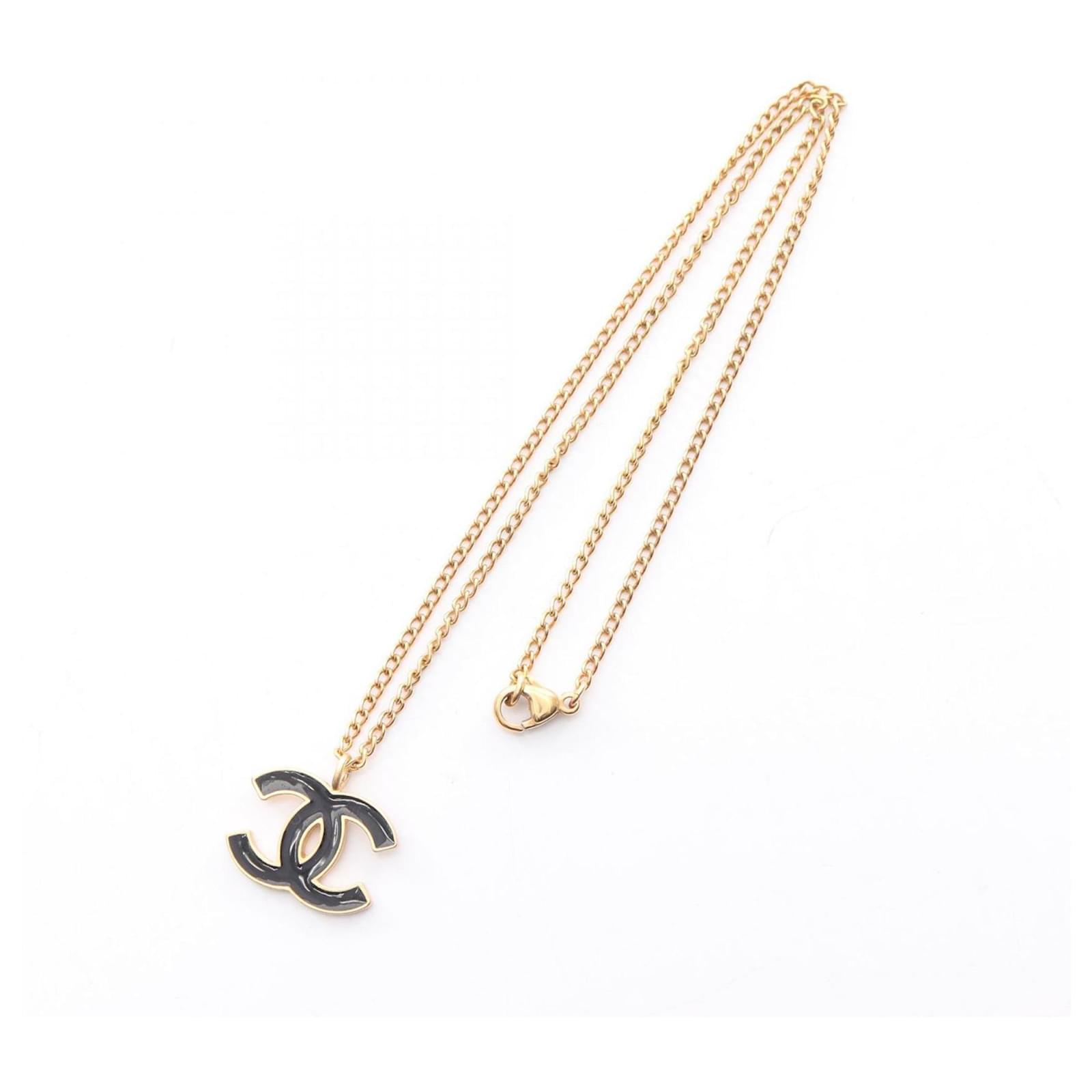 CHANEL Coco Mark Necklace Black Golden Gold-plated ref.JC2590355