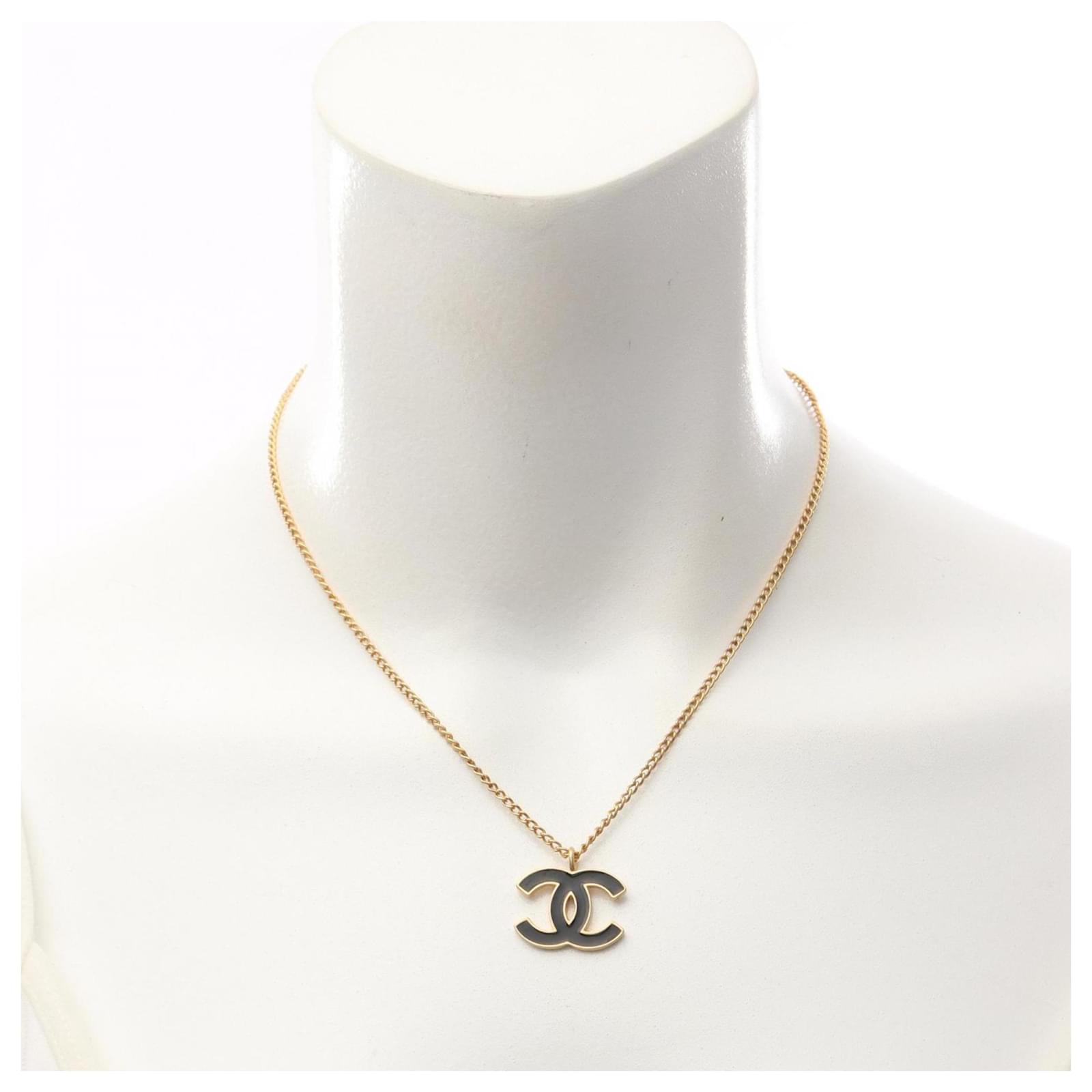 CHANEL Coco Mark Necklace Black Golden Gold-plated ref.JC2590355
