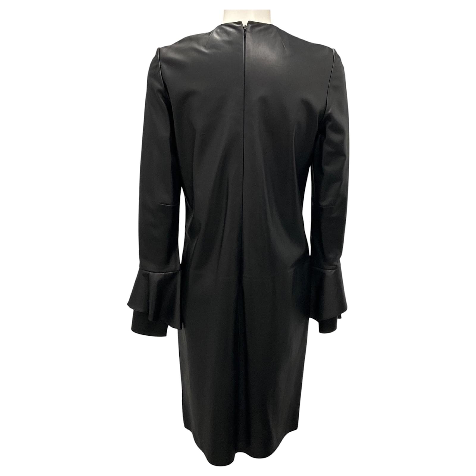 Ralph Lauren Collection Black Ruffled Detail Lambskin Leather Dress with  Velvet Trim ref.2591034 - Joli Closet