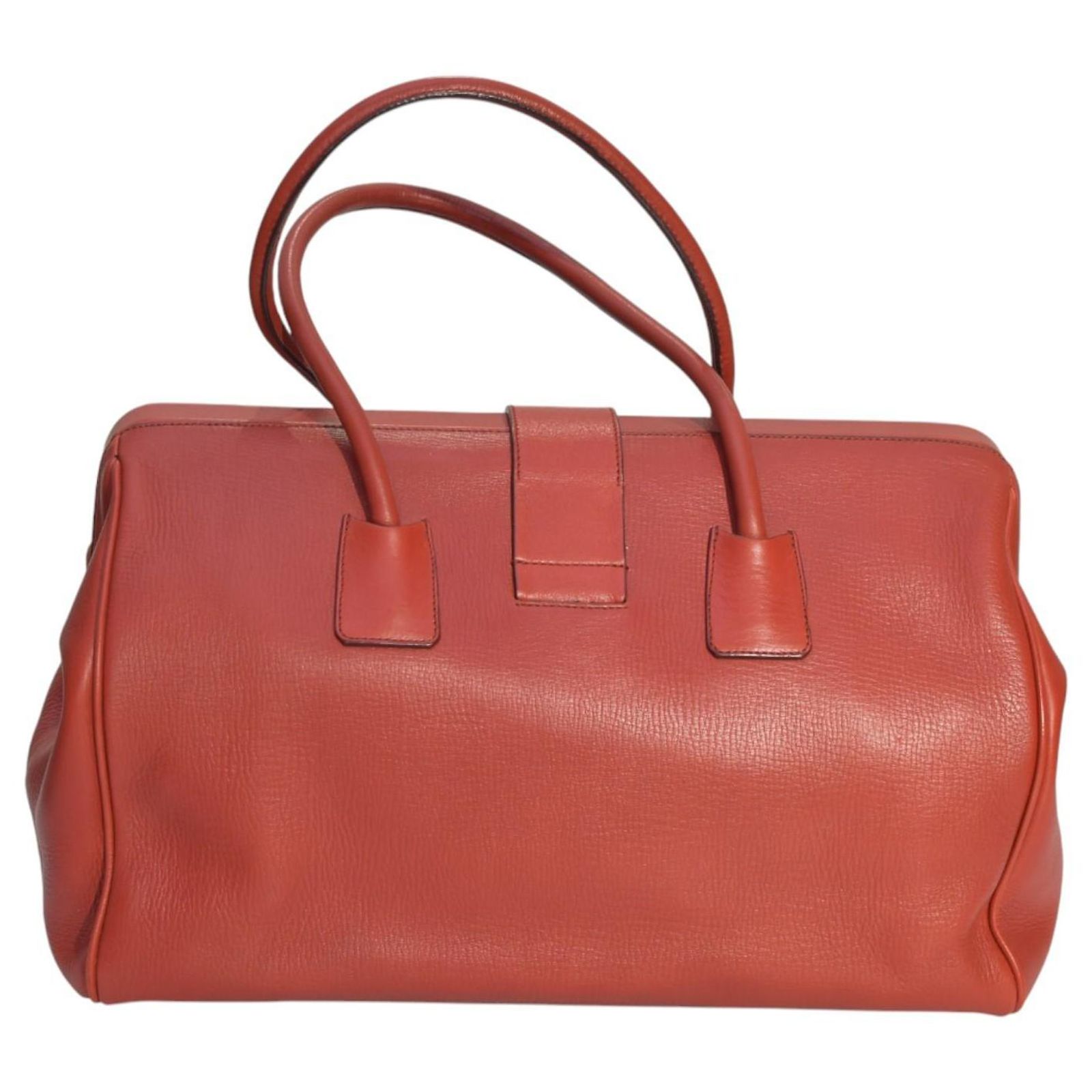 Prada Vintage Red Leather Doctor Bag Satchel frame top, double