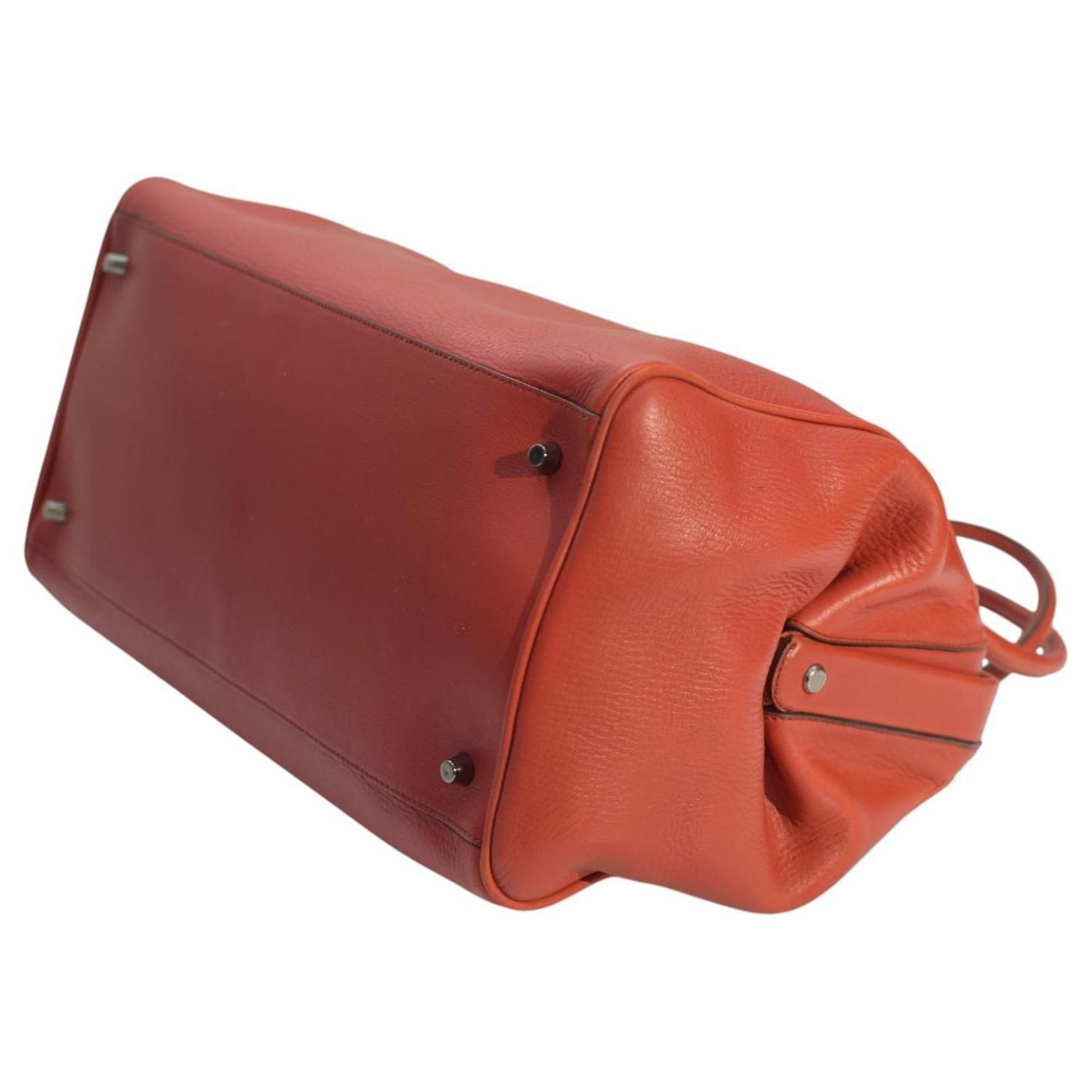 Prada Vintage Red Leather Doctor Bag Satchel frame top, double