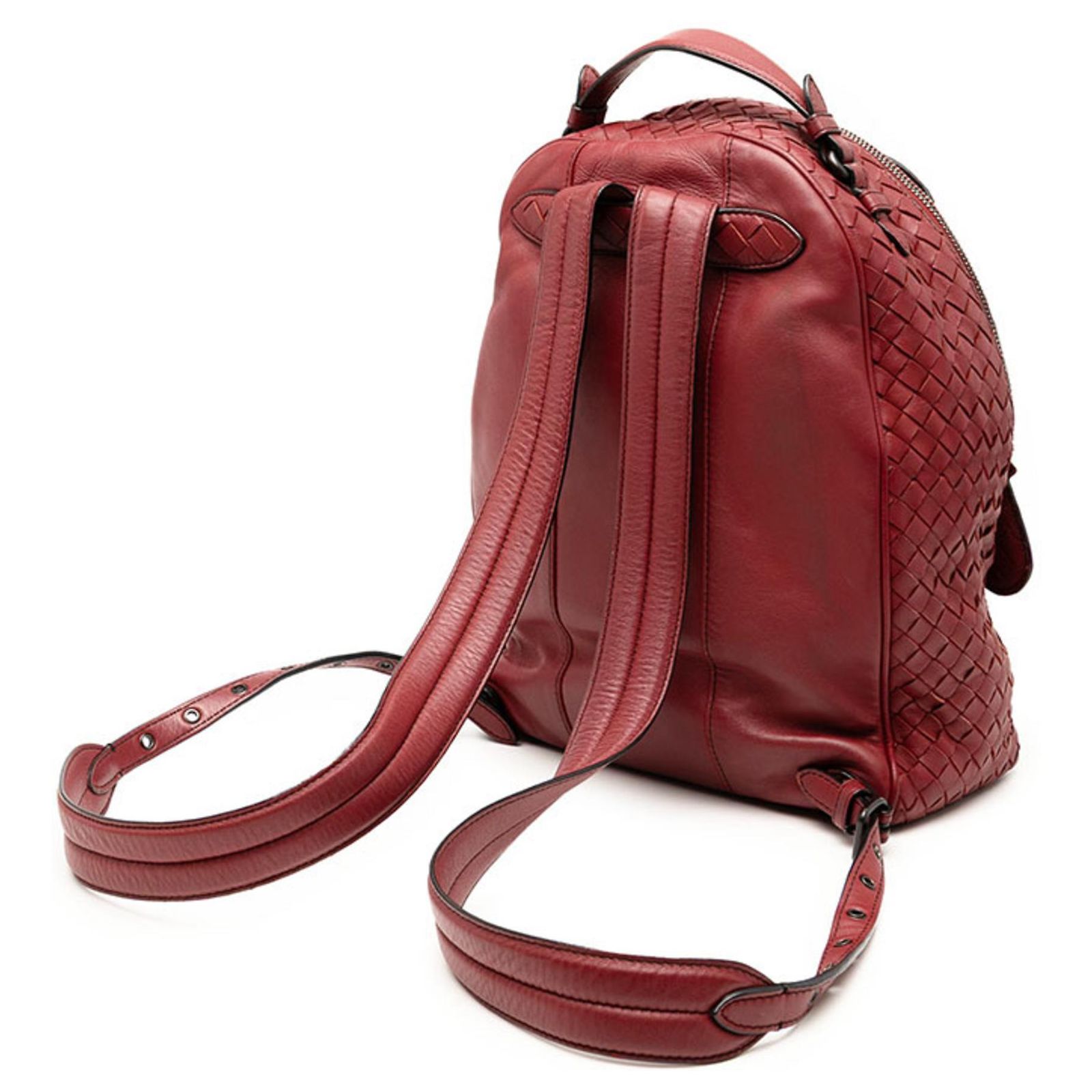 Bottega Veneta Intrecciato Backpack Red Dark red Leather ref  display picture 1