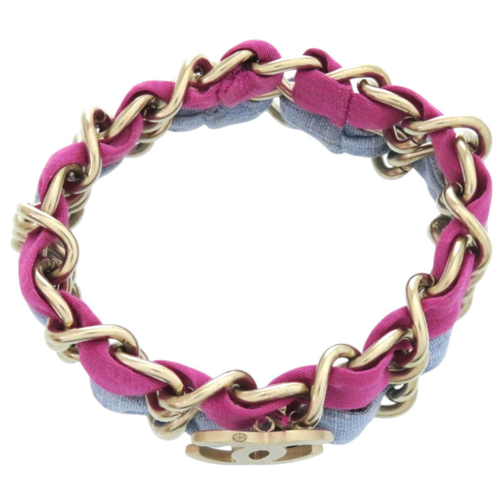 Chanel 2-Strand Chain Coco Mark Bracelet Purple Light blue 