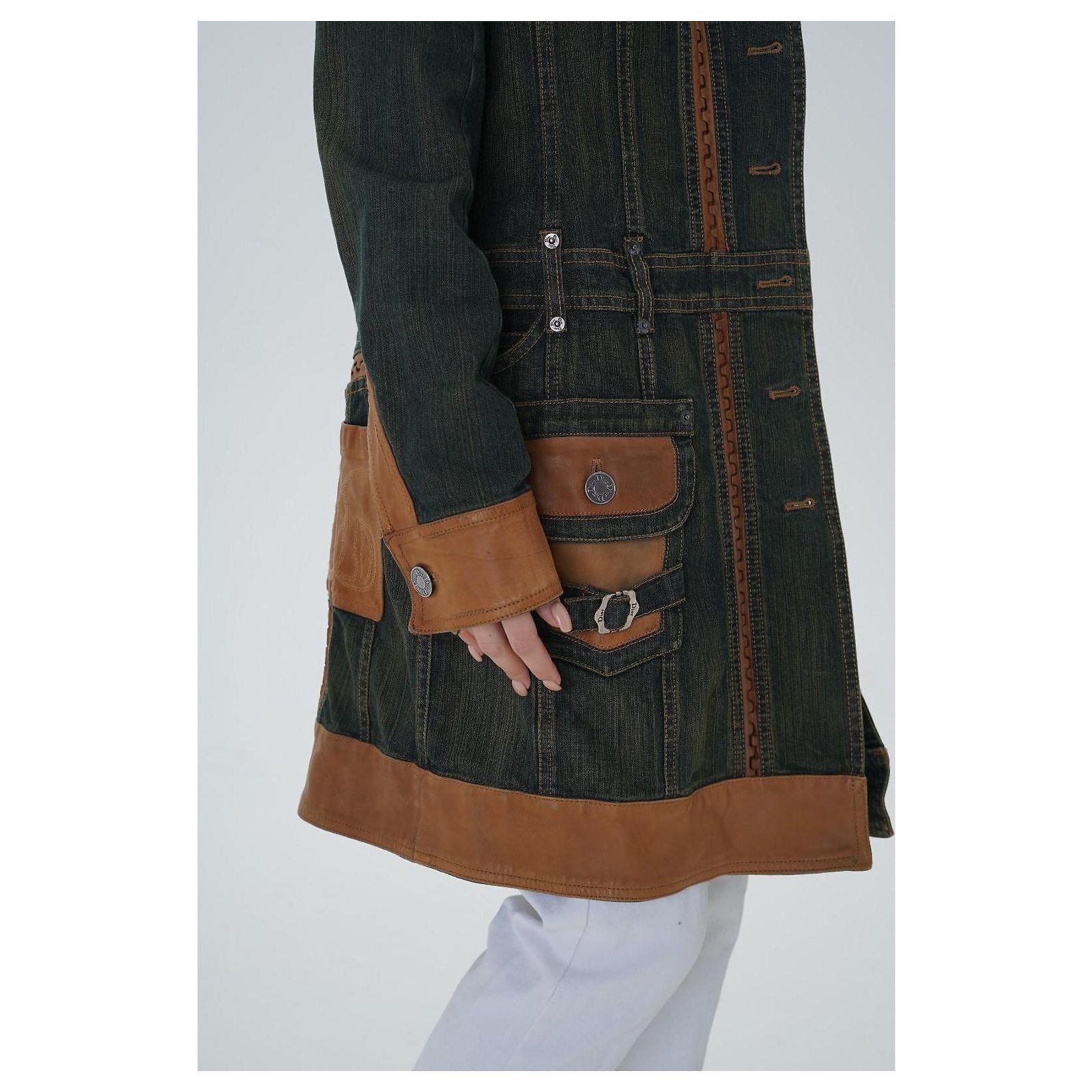 Christian Dior 2006 SS Dior & Galliano runway Leather Trim Denim 