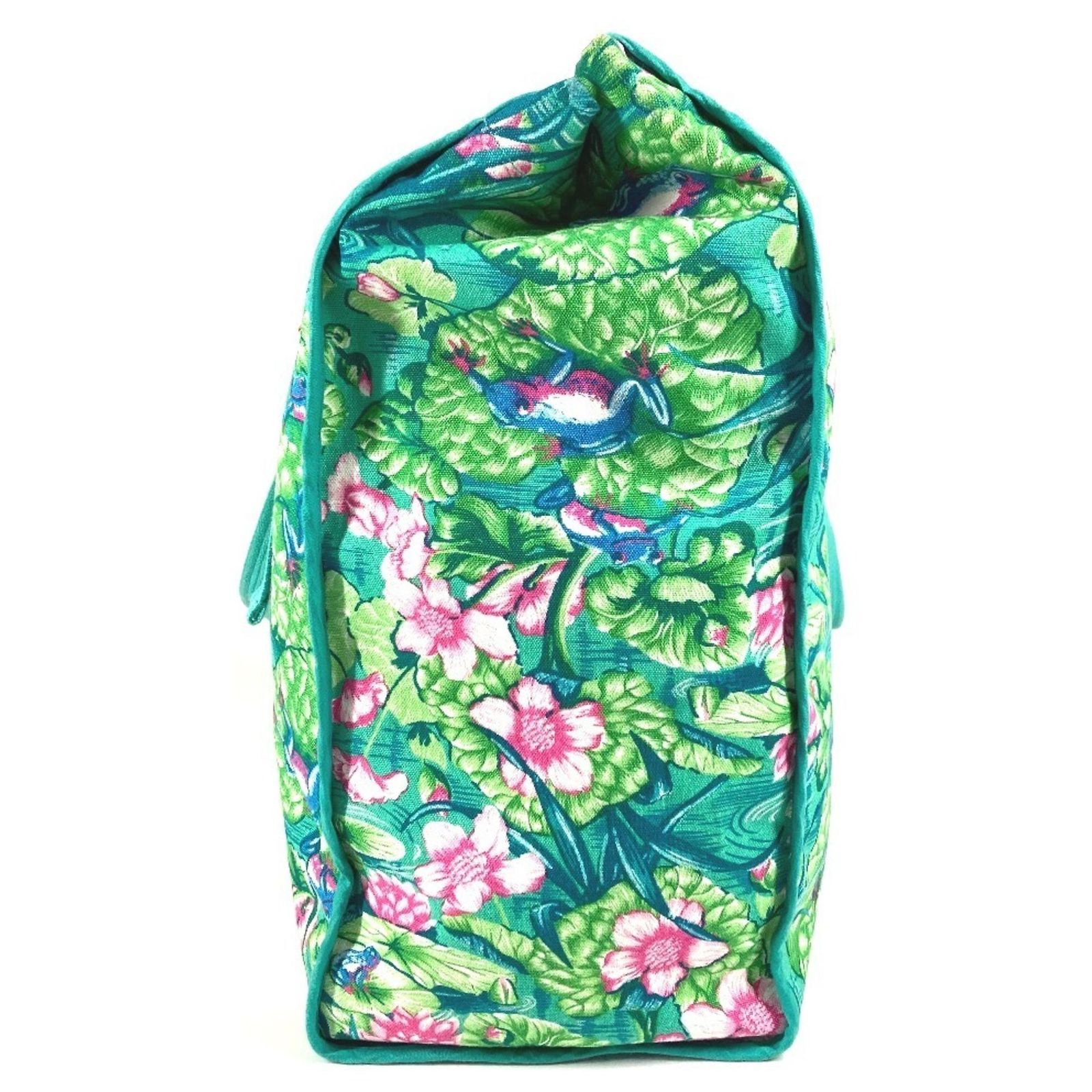 Hermès HERMES Vintage FROG Floral Print Tote Bag Pink Green 