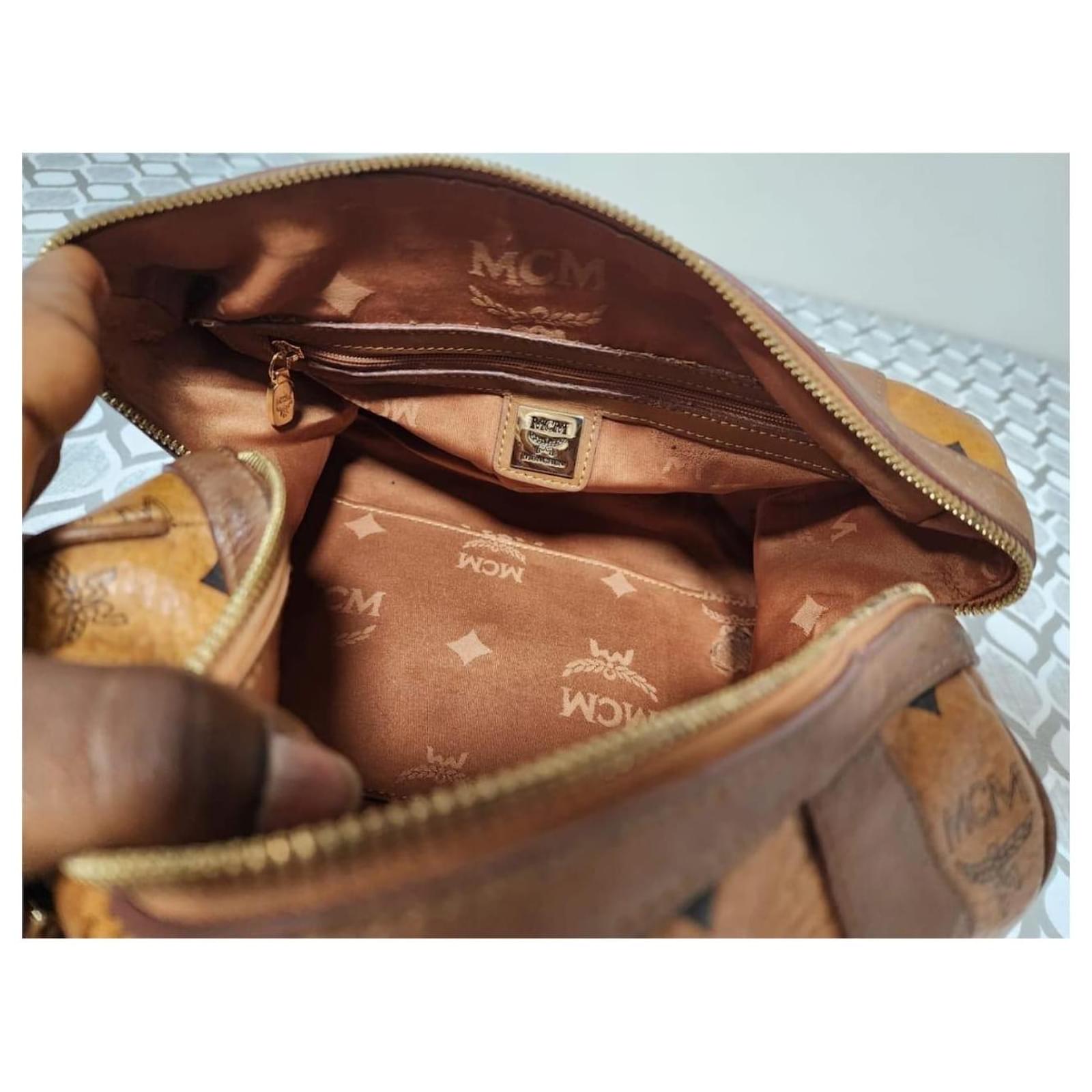 MCM Visetos Coated Canvas and Leather Front Pocket Boston Bag