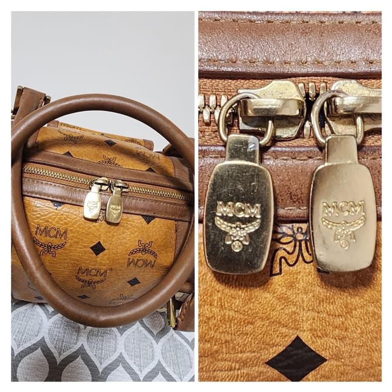 MCM Visetos Coated Canvas and Leather Front Pocket Boston Bag