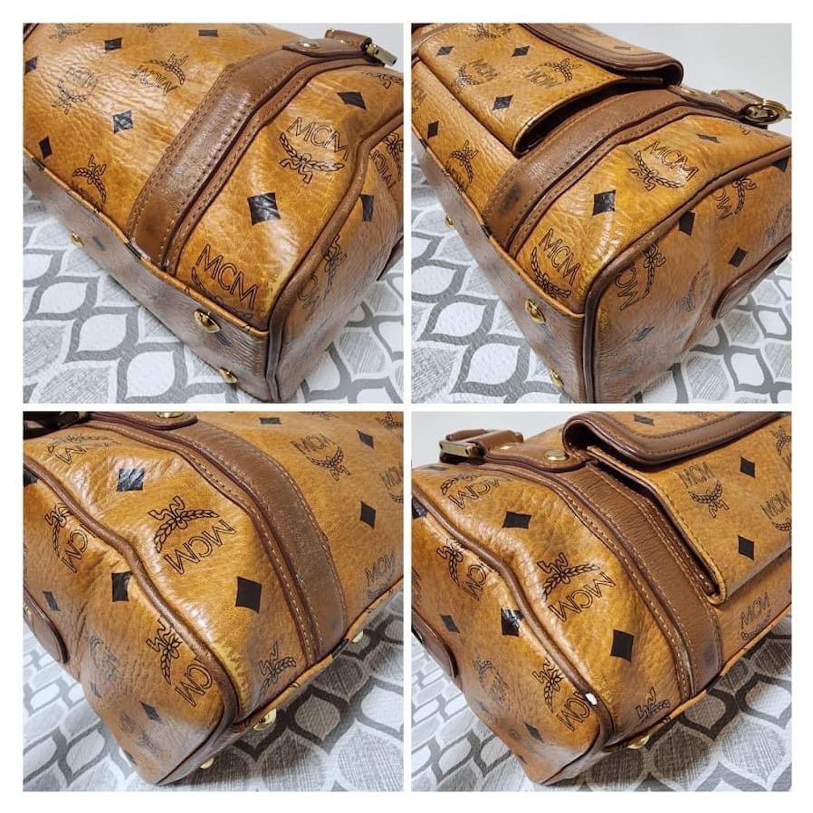 MCM Visetos Coated Canvas and Leather Front Pocket Boston Bag