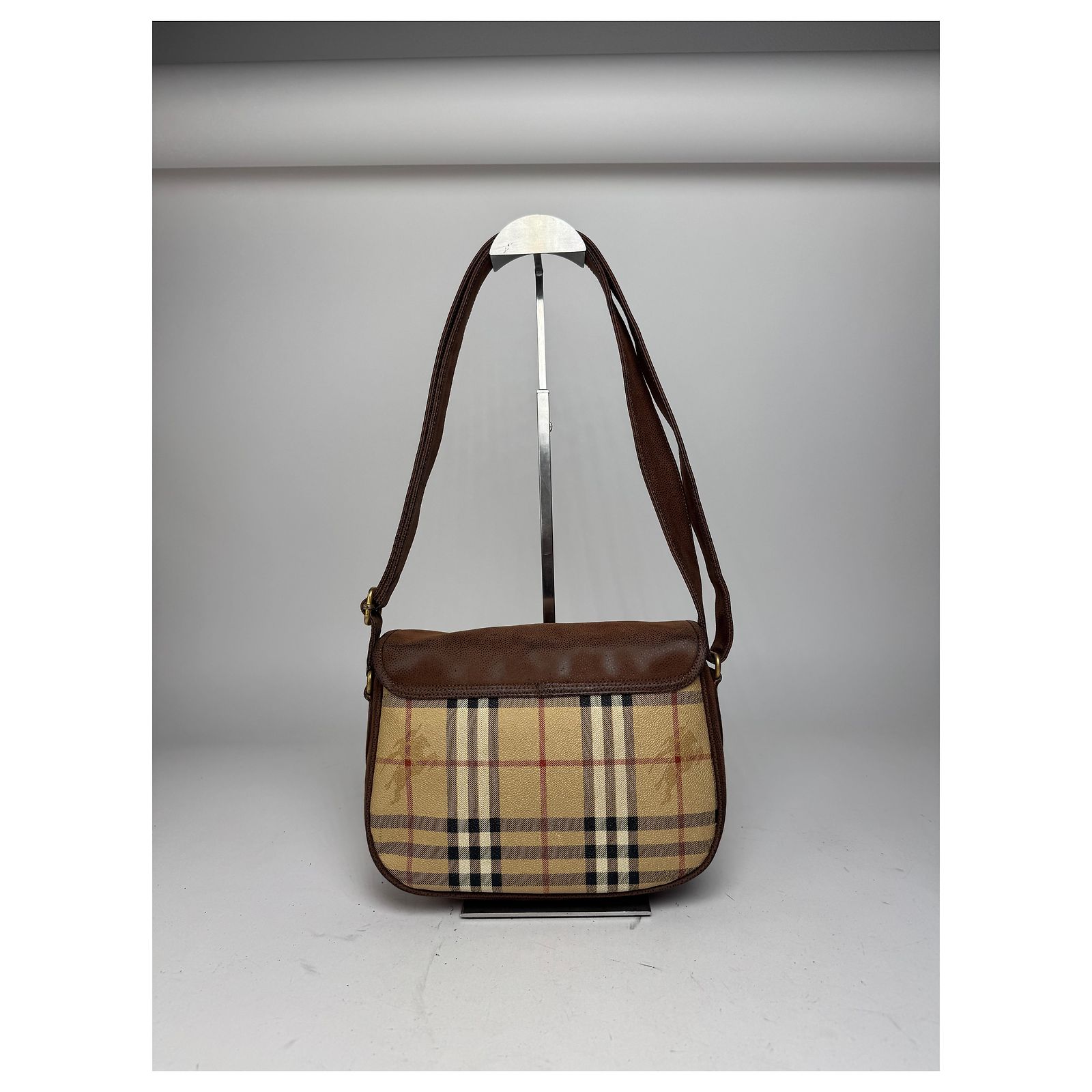 Vintage Burberry 2Way Nova Check Leather Bag Beige Brown ref 