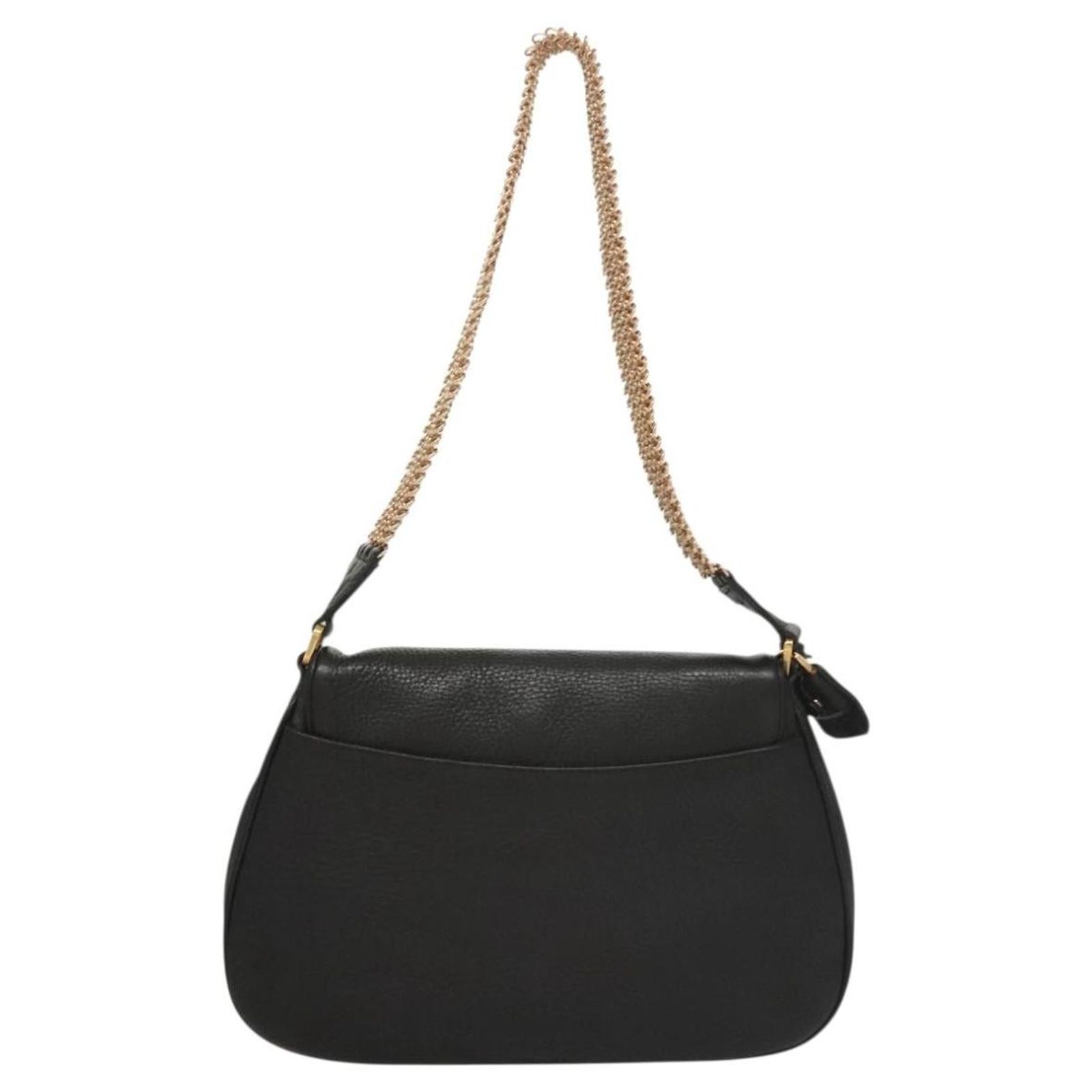 Prada Vintage Chain Flap Shoulder Bag Leather Medium Black ref 