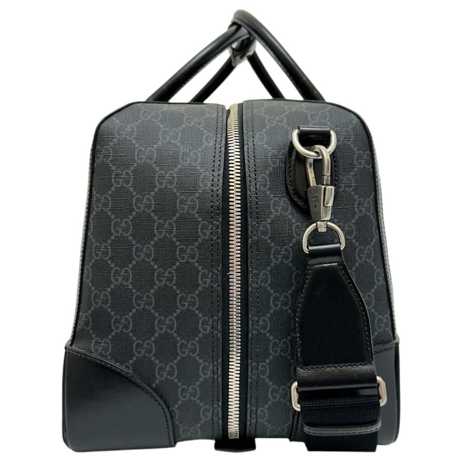 Gucci GG Supreme Interlocking G 2way bag Leather Boston bag Black 