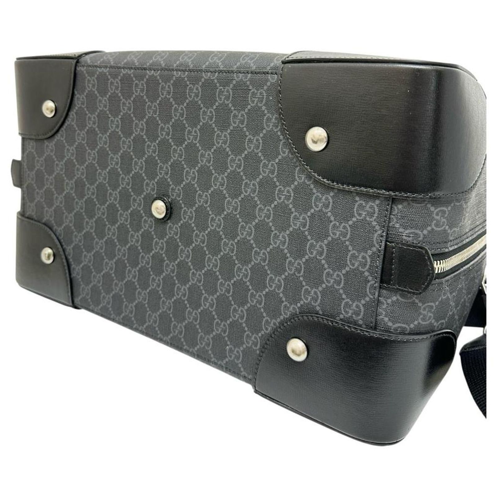 Gucci GG Supreme Interlocking G 2way bag Leather Boston bag Black 